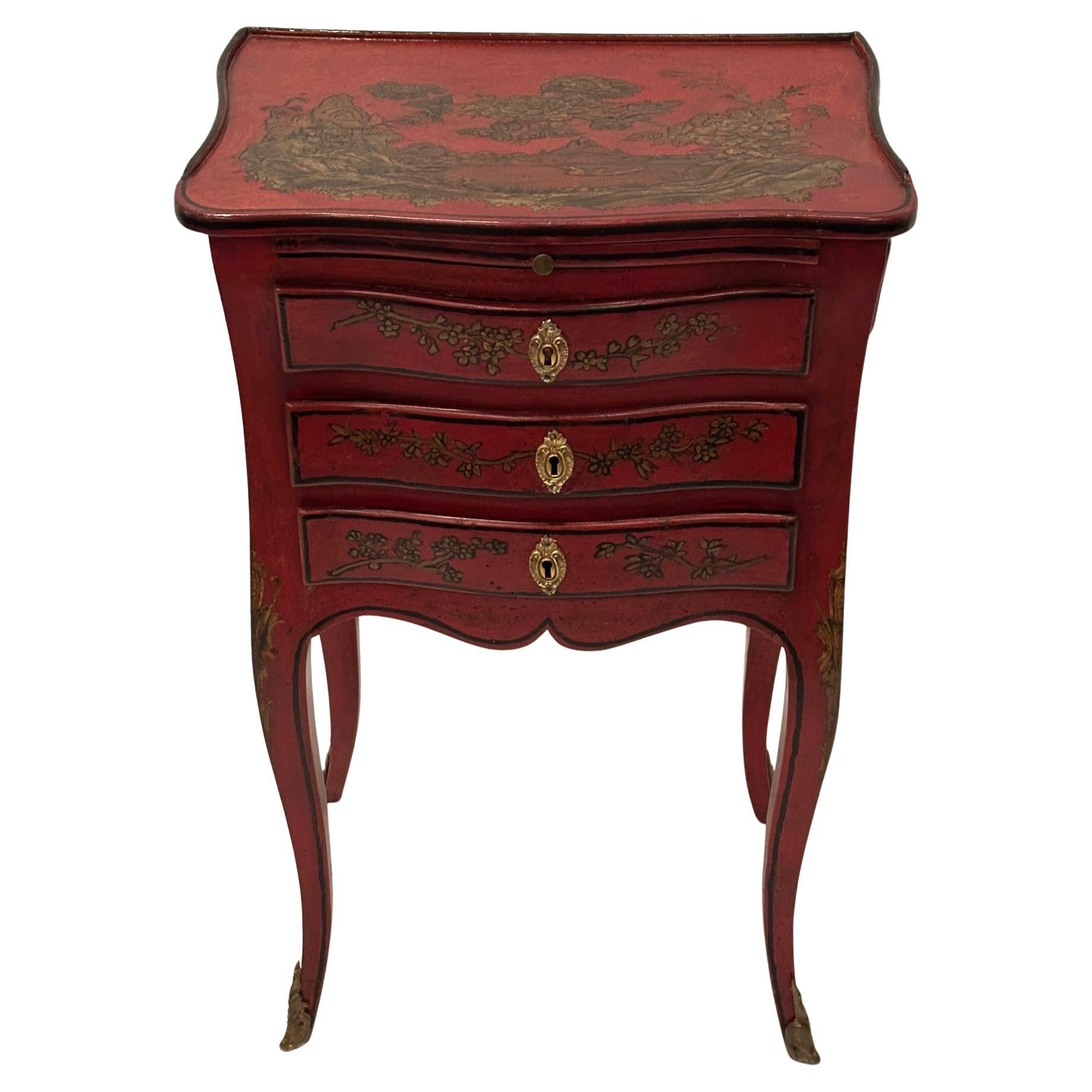 Schöner antiker rot-goldener Chinoiserie-Beistelltisch