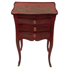 Schöner antiker rot-goldener Chinoiserie-Beistelltisch