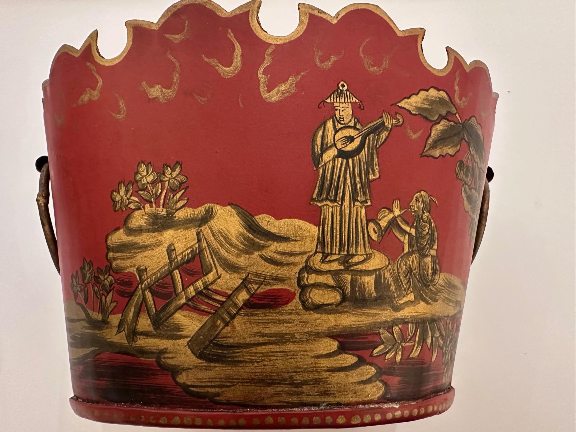 Graziosi cachepot in stile cineseria rossa e oro In condizioni buone in vendita a Hopewell, NJ