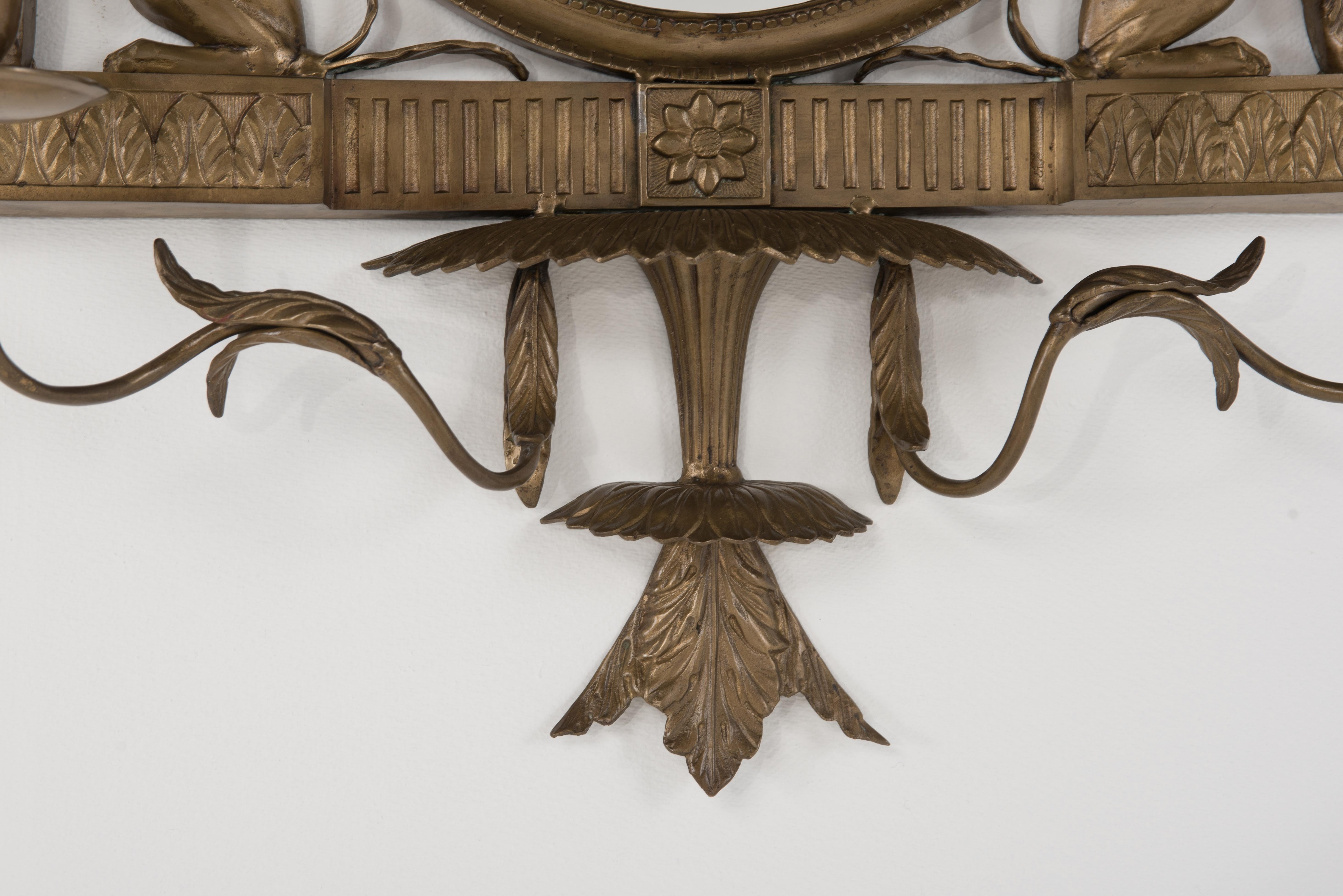 Lovely Regency Style Bronze Mirror with Griffins and Candle Sconces 1