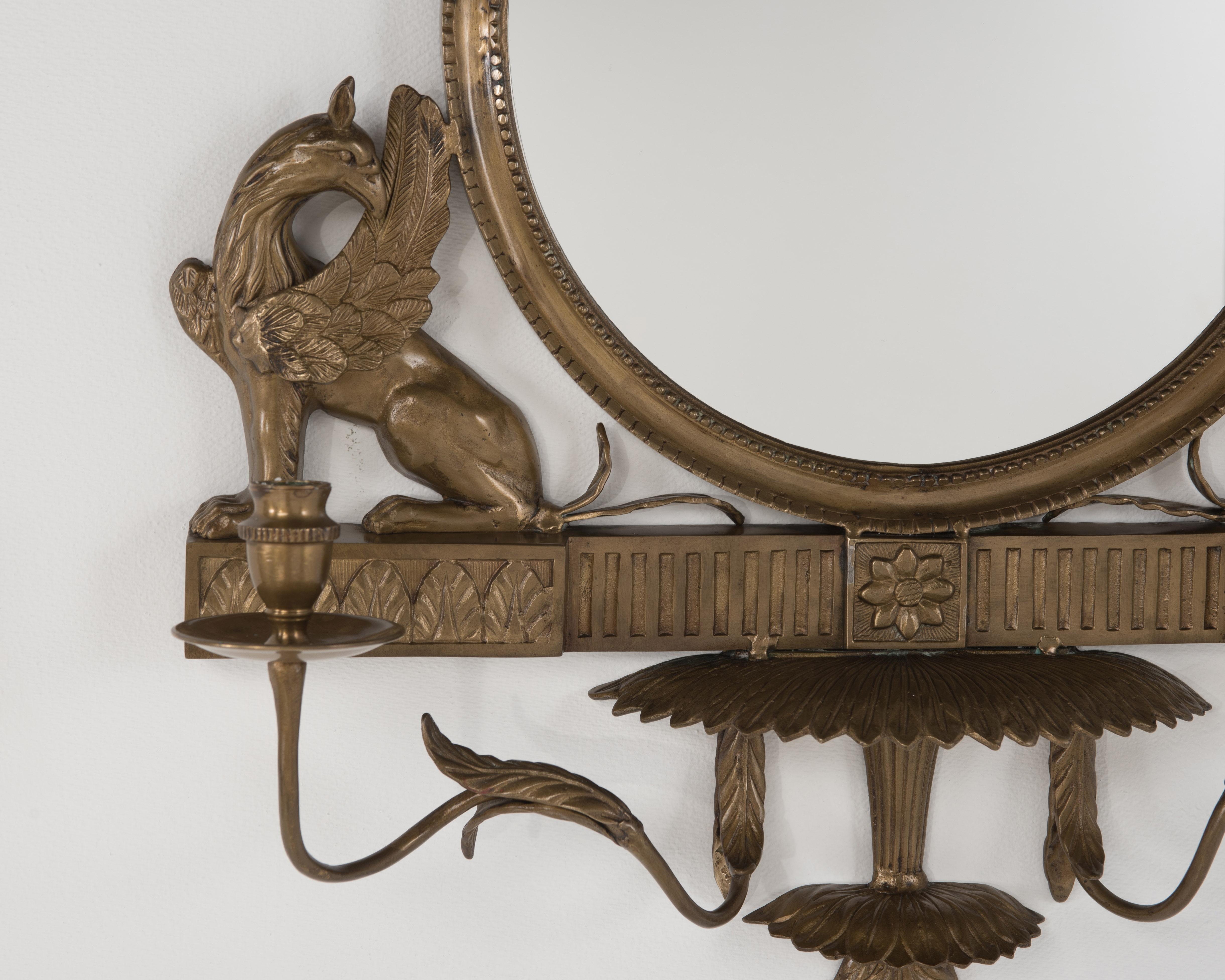 Lovely Regency Style Bronze Mirror with Griffins and Candle Sconces 3