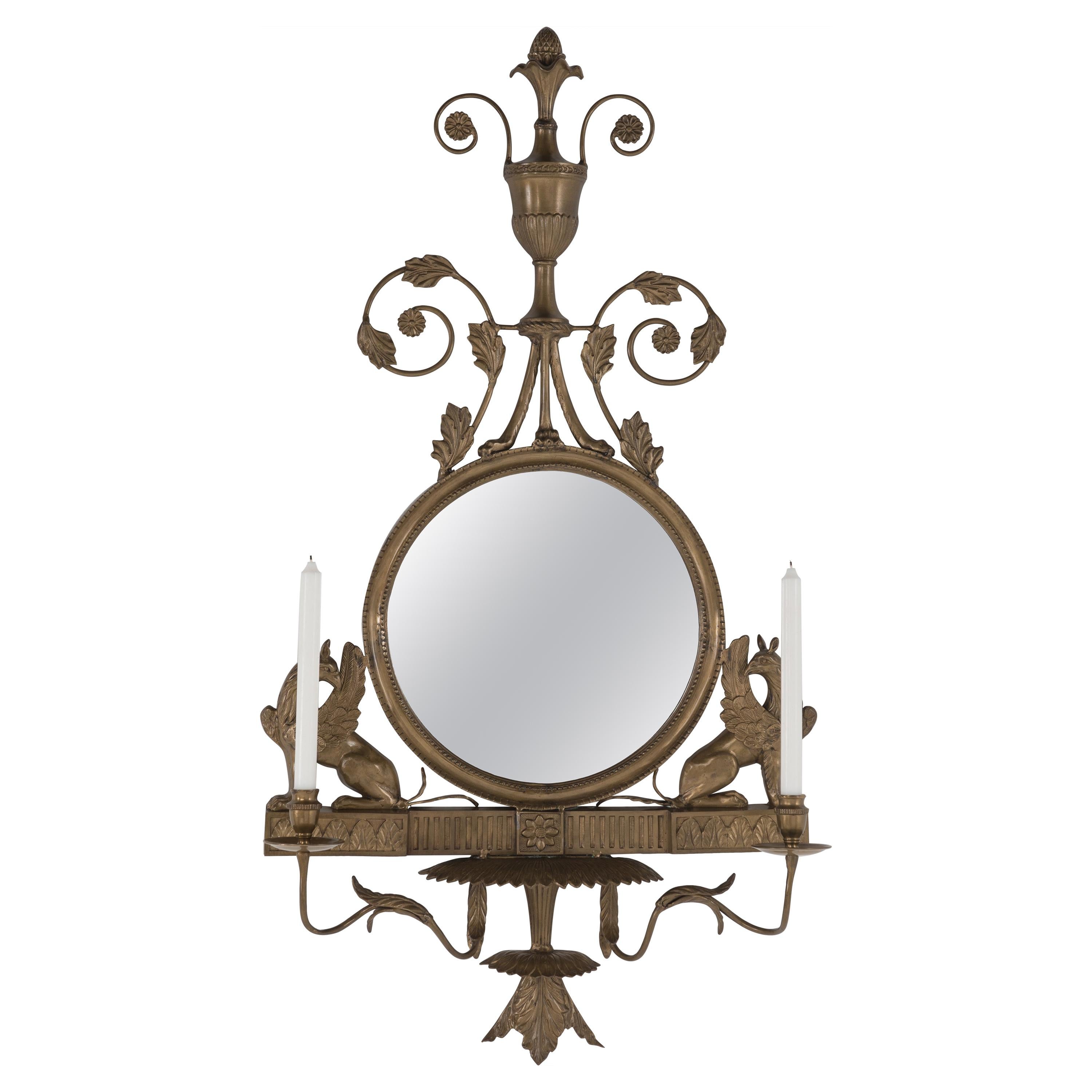 Lovely Regency Style Bronze Mirror with Griffins and Candle Sconces