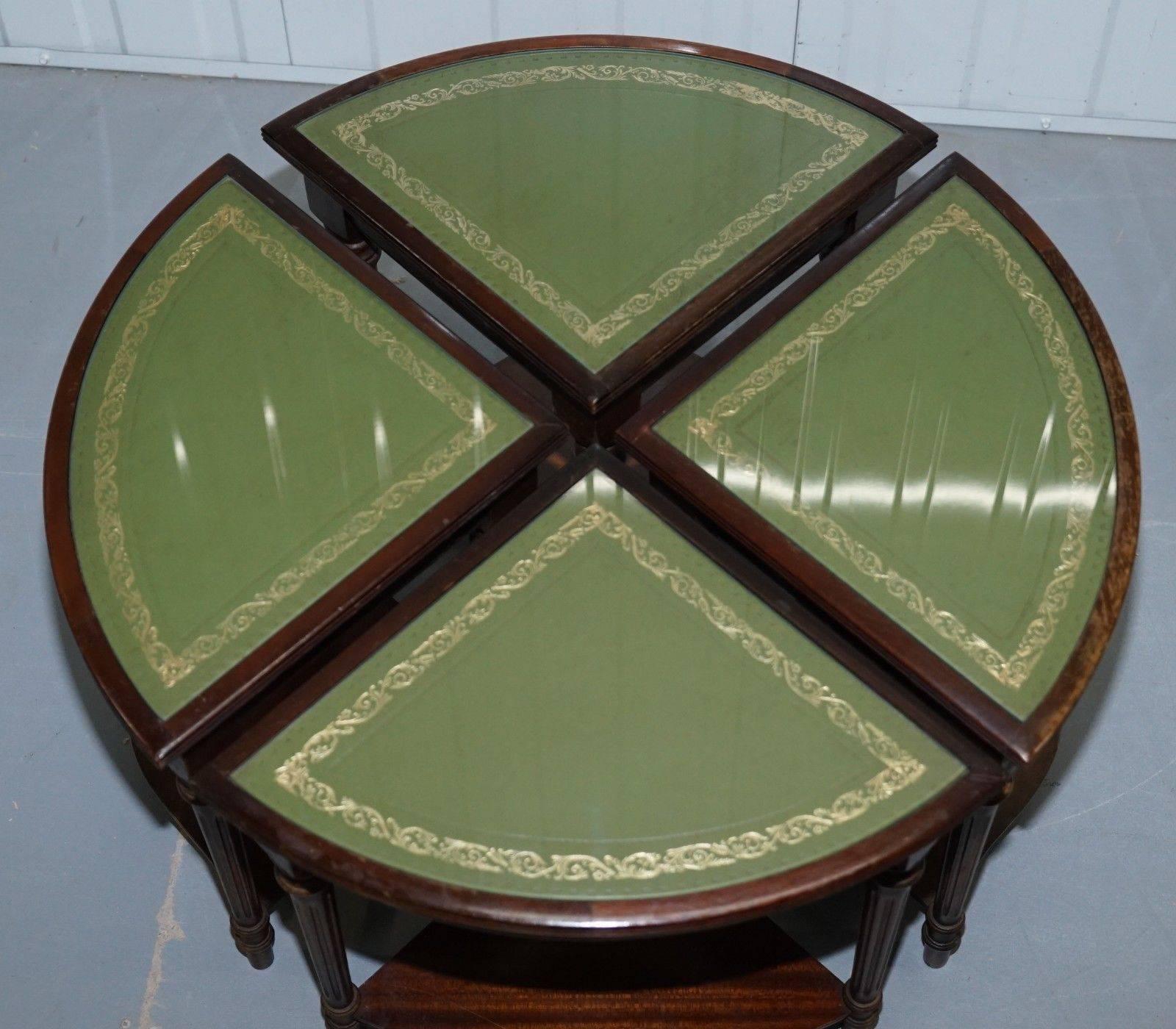 Lovely Regency Style Drum Coffee Table with Nested Tables under Green Leather 5