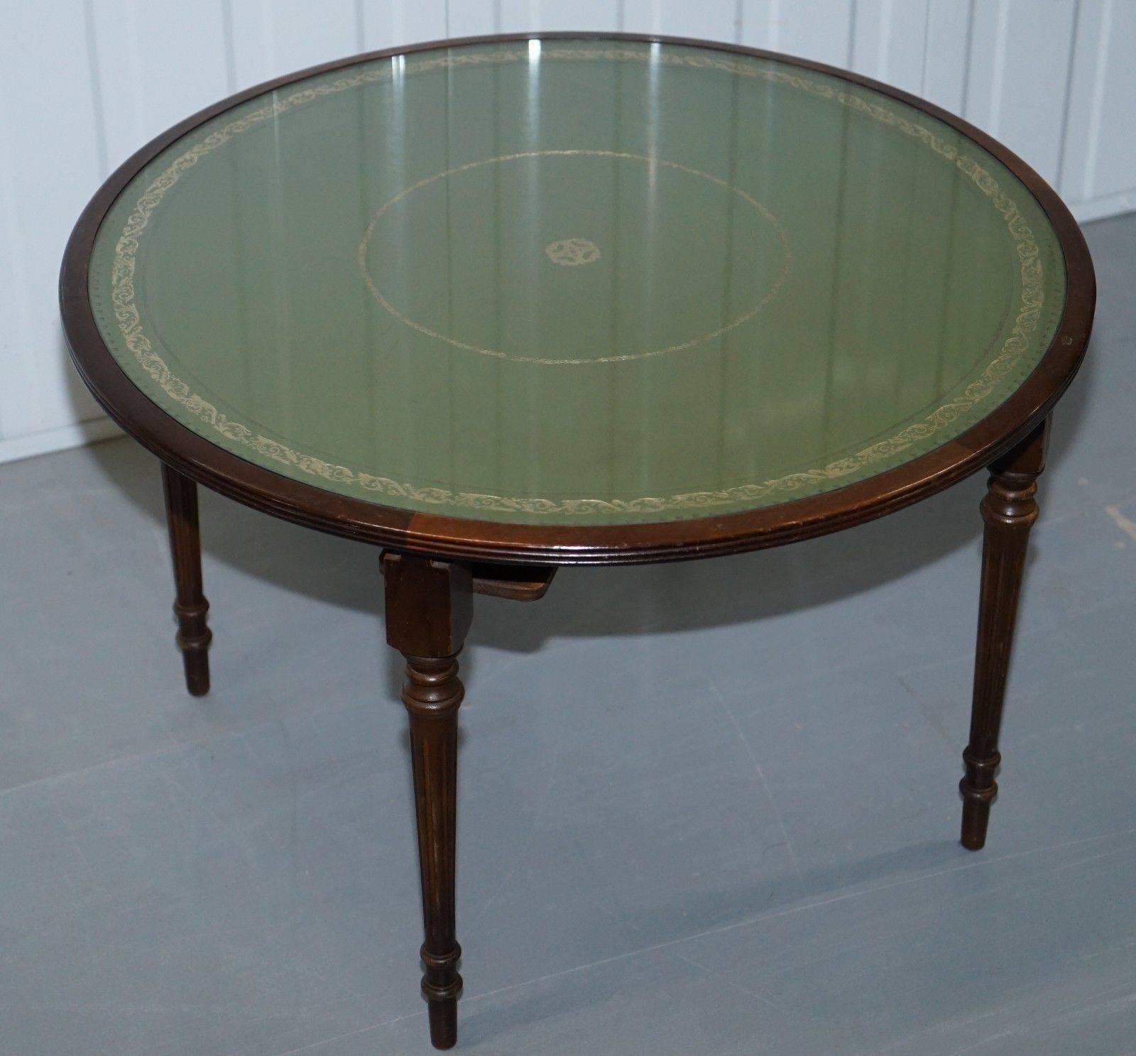 Lovely Regency Style Drum Coffee Table with Nested Tables under Green Leather 6