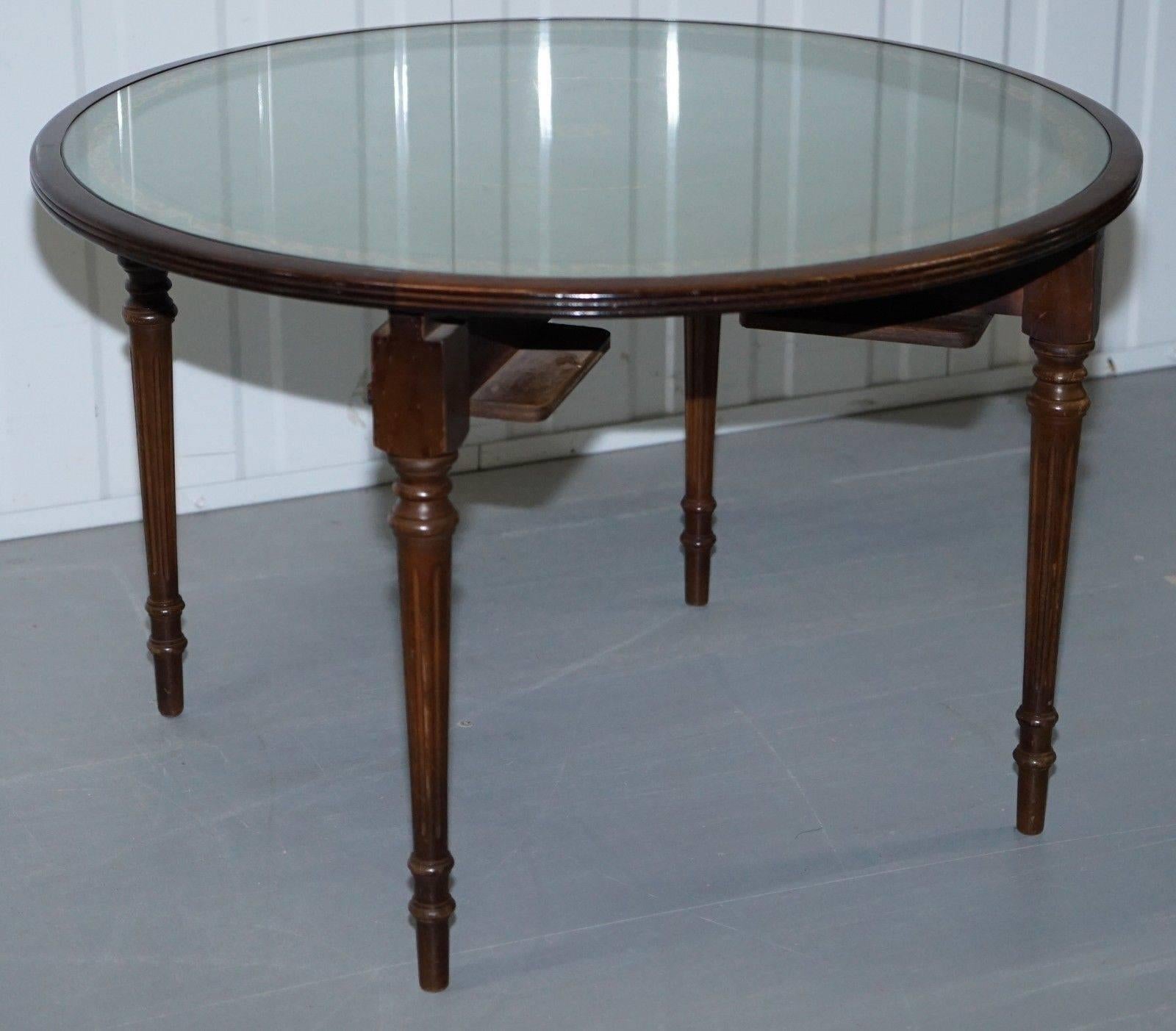Lovely Regency Style Drum Coffee Table with Nested Tables under Green Leather 7
