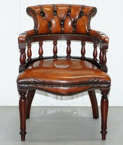 Lovely Restored 1960 Chesterfield Vintage Brown Leather Directors Captains Chair