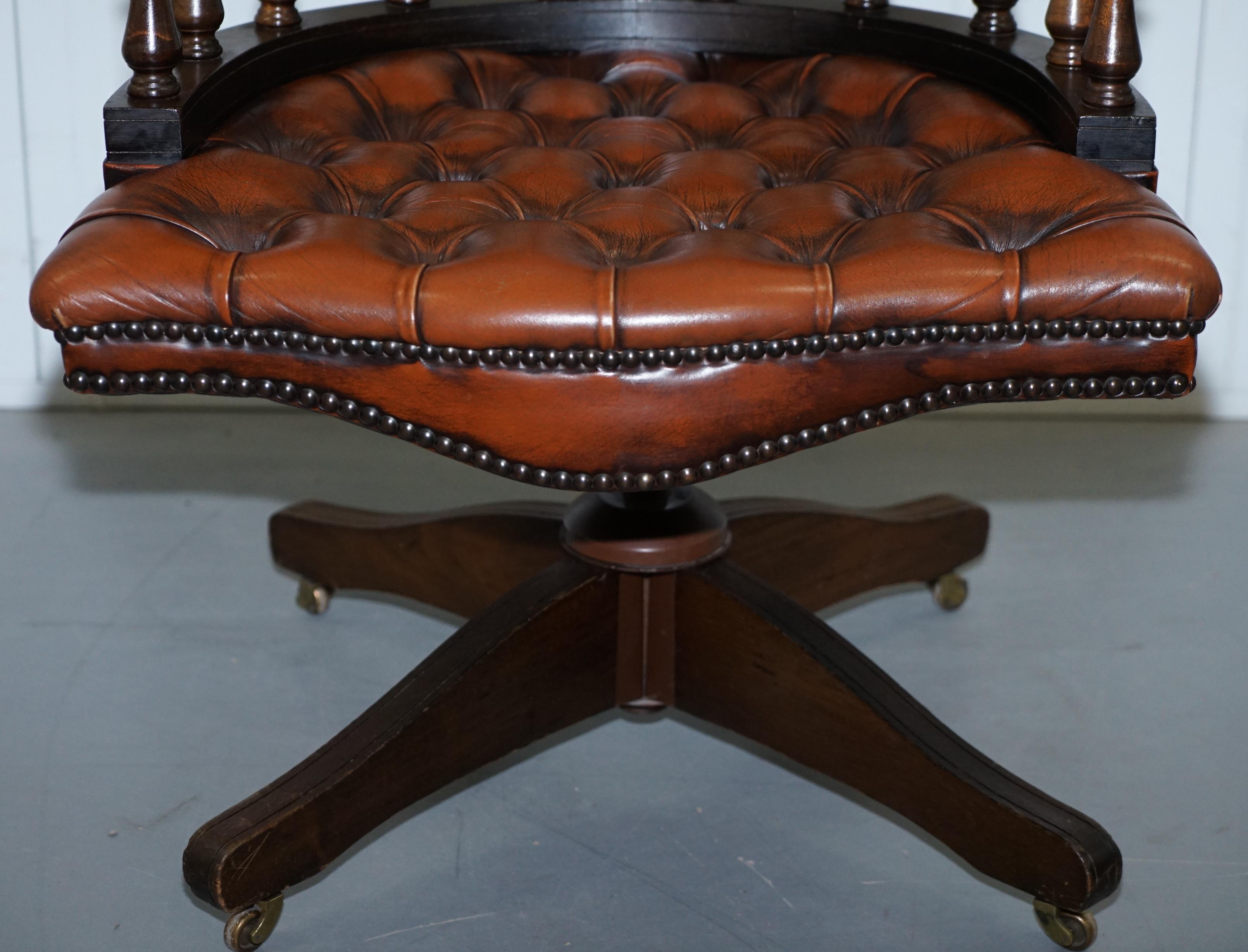 Lovely Restored 1967 Chesterfield Vintage Brown Leather Directors Captains Chair 1