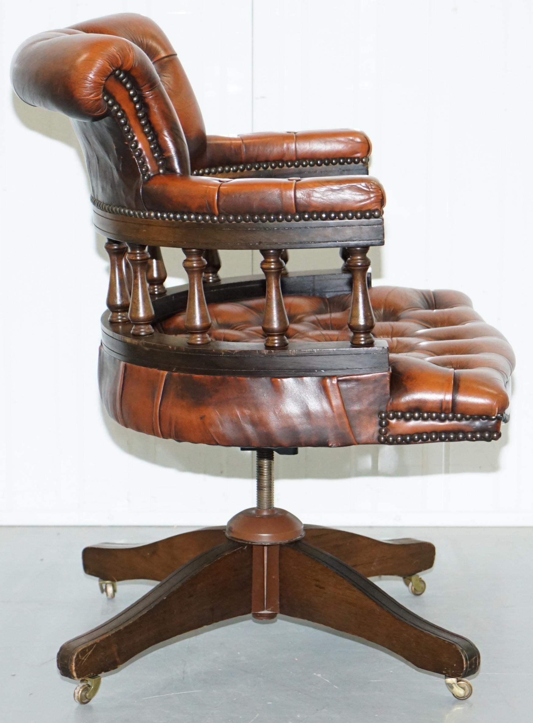 Lovely Restored 1967 Chesterfield Vintage Brown Leather Directors Captains Chair 4