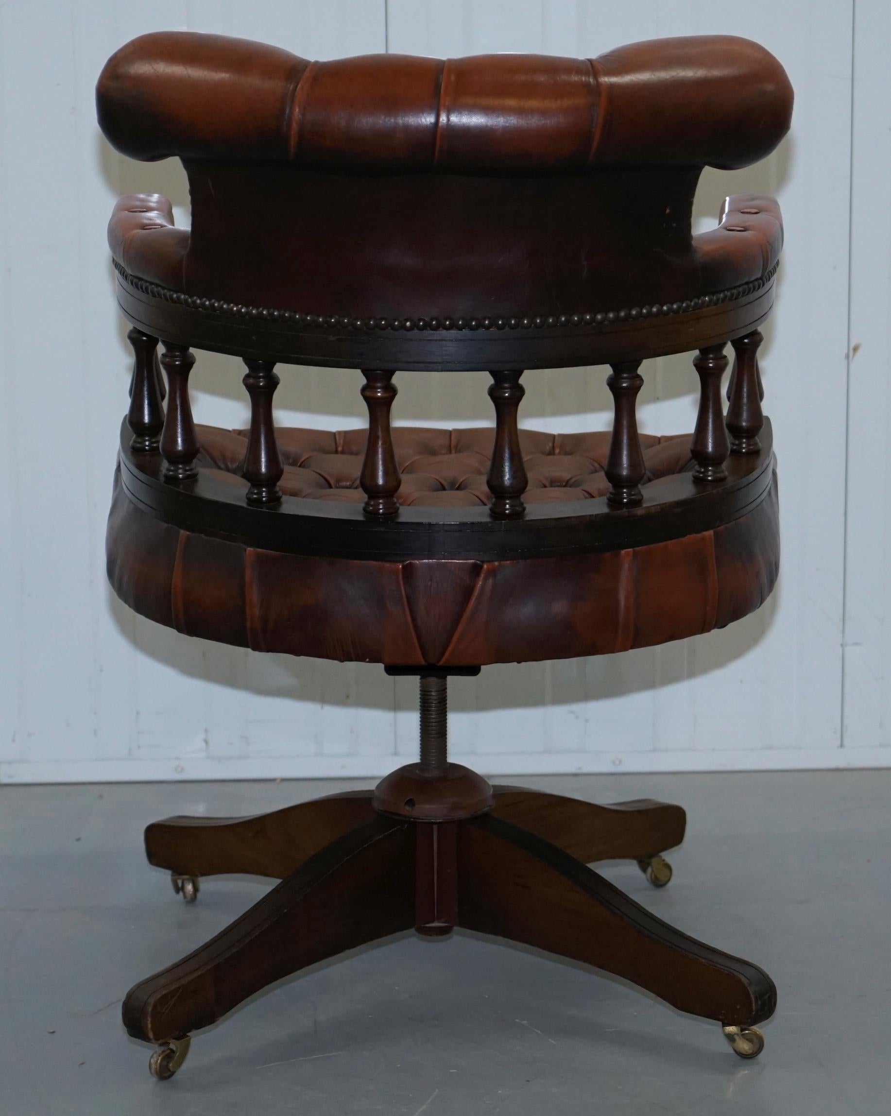 Lovely Restored 1967 Chesterfield Vintage Brown Leather Directors Captains Chair 7