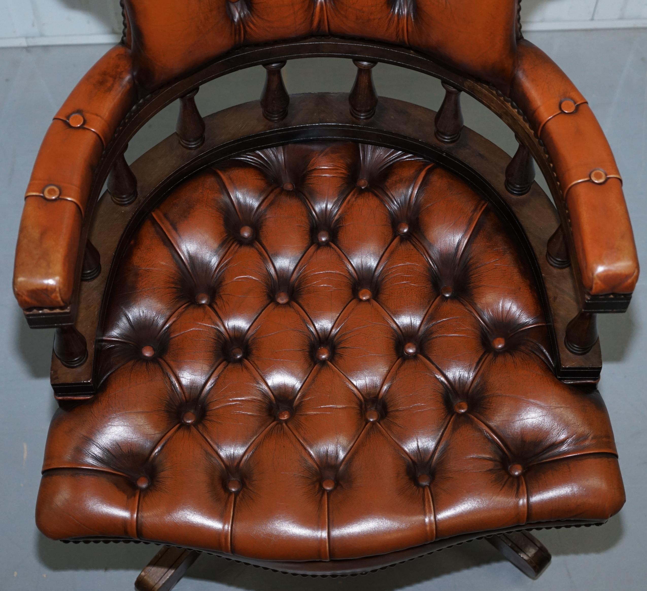 English Lovely Restored 1967 Chesterfield Vintage Brown Leather Directors Captains Chair