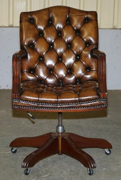LOVELY RESTORED HAND DYED CIGAR BROWN CHATHER CHESTERFIELD TUFTED CAPTAINS CHAiR