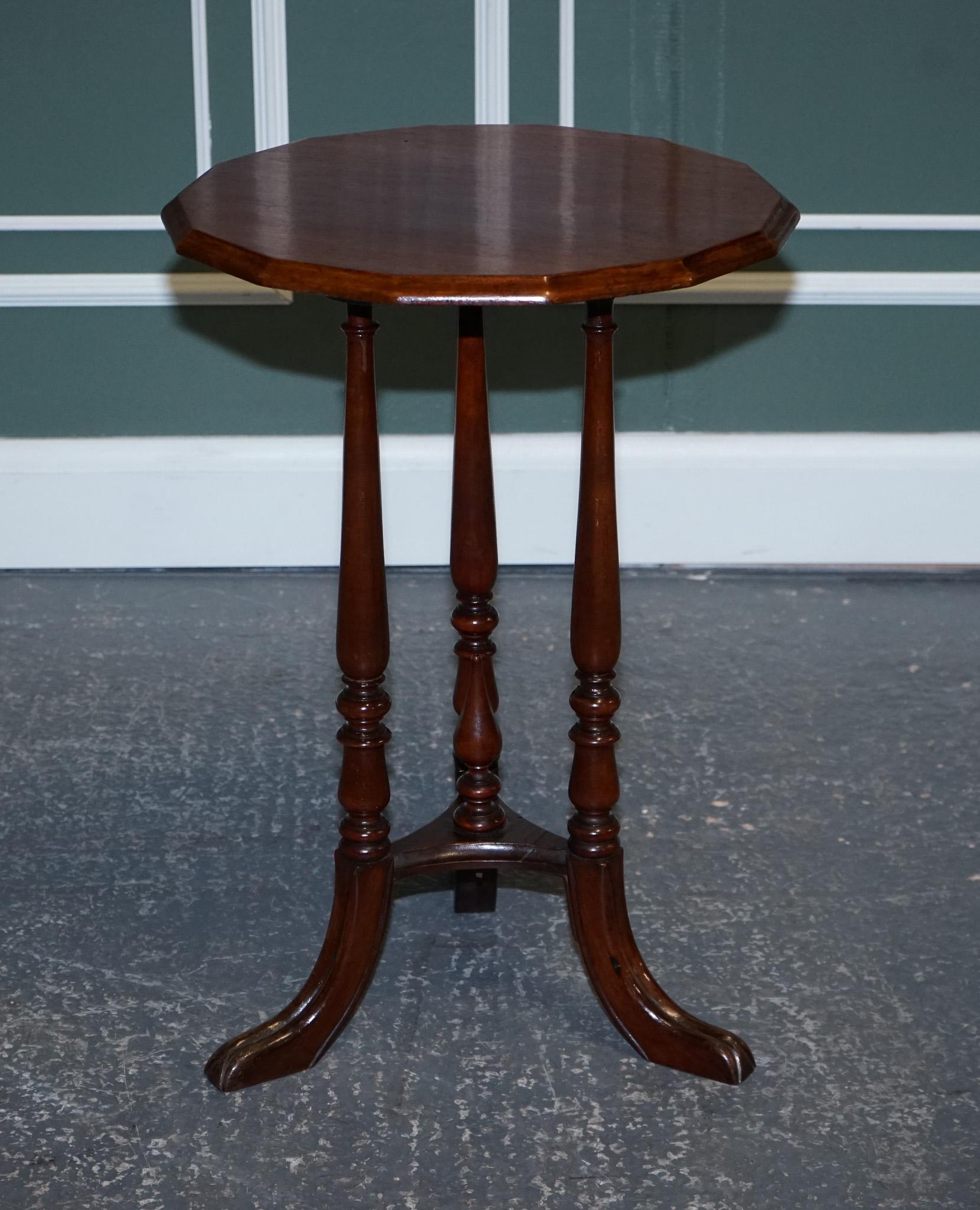 Victorian Lovely Restored Hardwood Hexagon Side Table with Curved Spade Feet For Sale