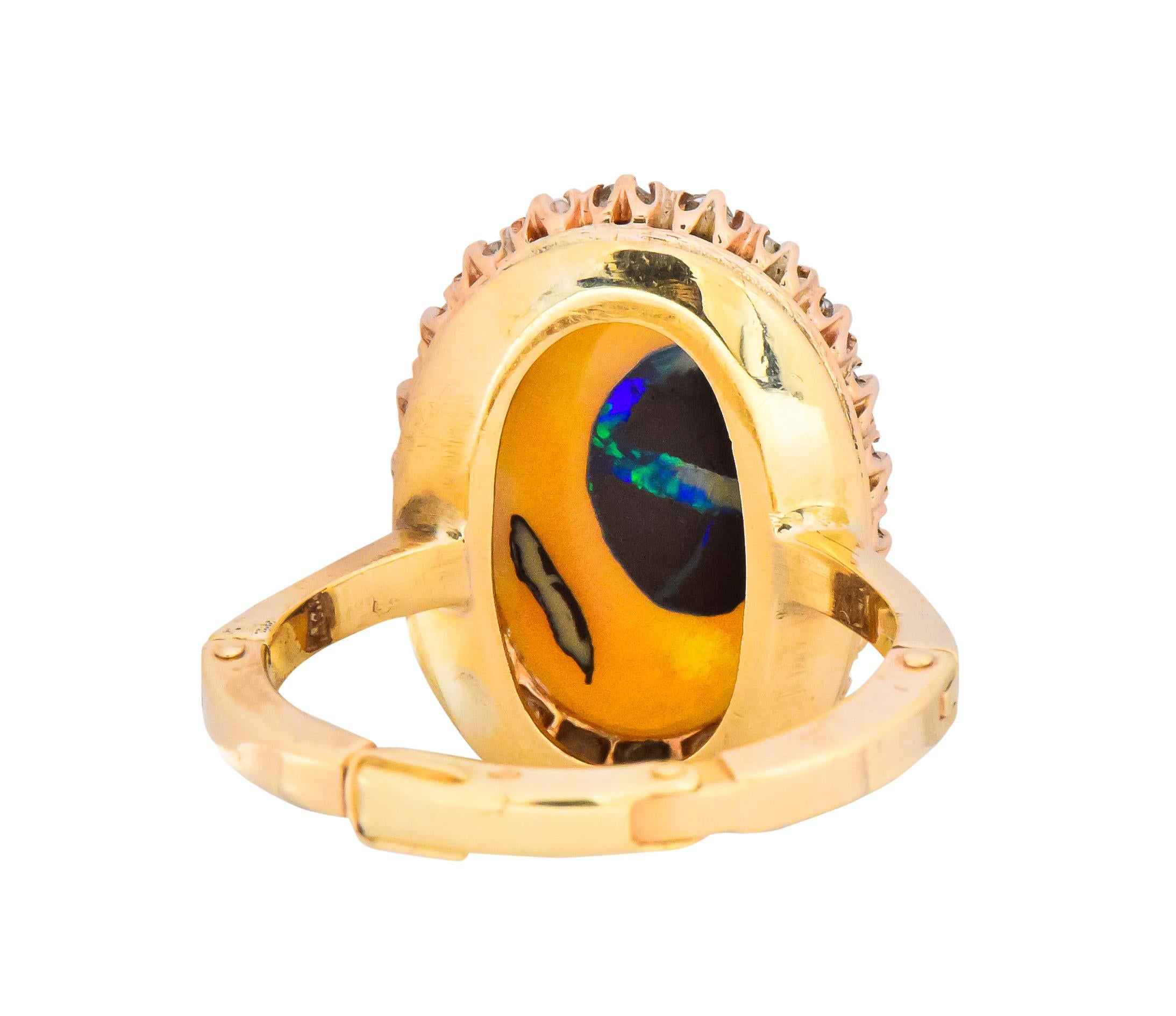 Round Cut Lovely Retro 0.65 Carat Diamond Opal 14 Karat Gold Ring