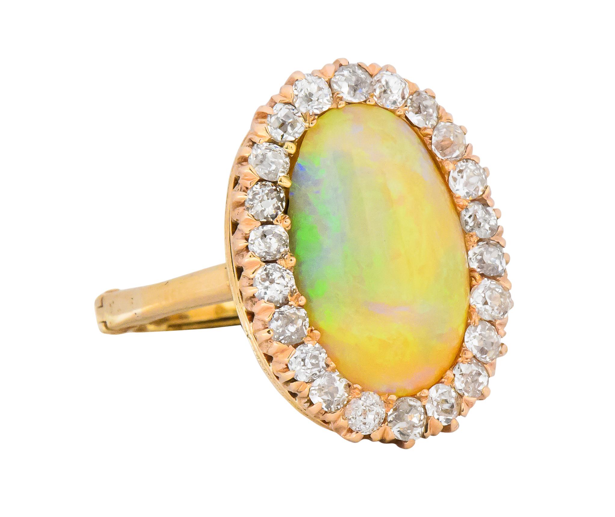 Women's or Men's Lovely Retro 0.65 Carat Diamond Opal 14 Karat Gold Ring