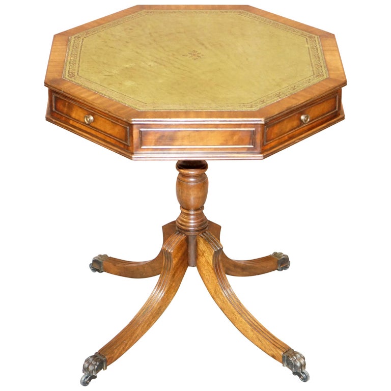 Lovely Revolving Green Leather Topped, Antique Leather Top End Tables