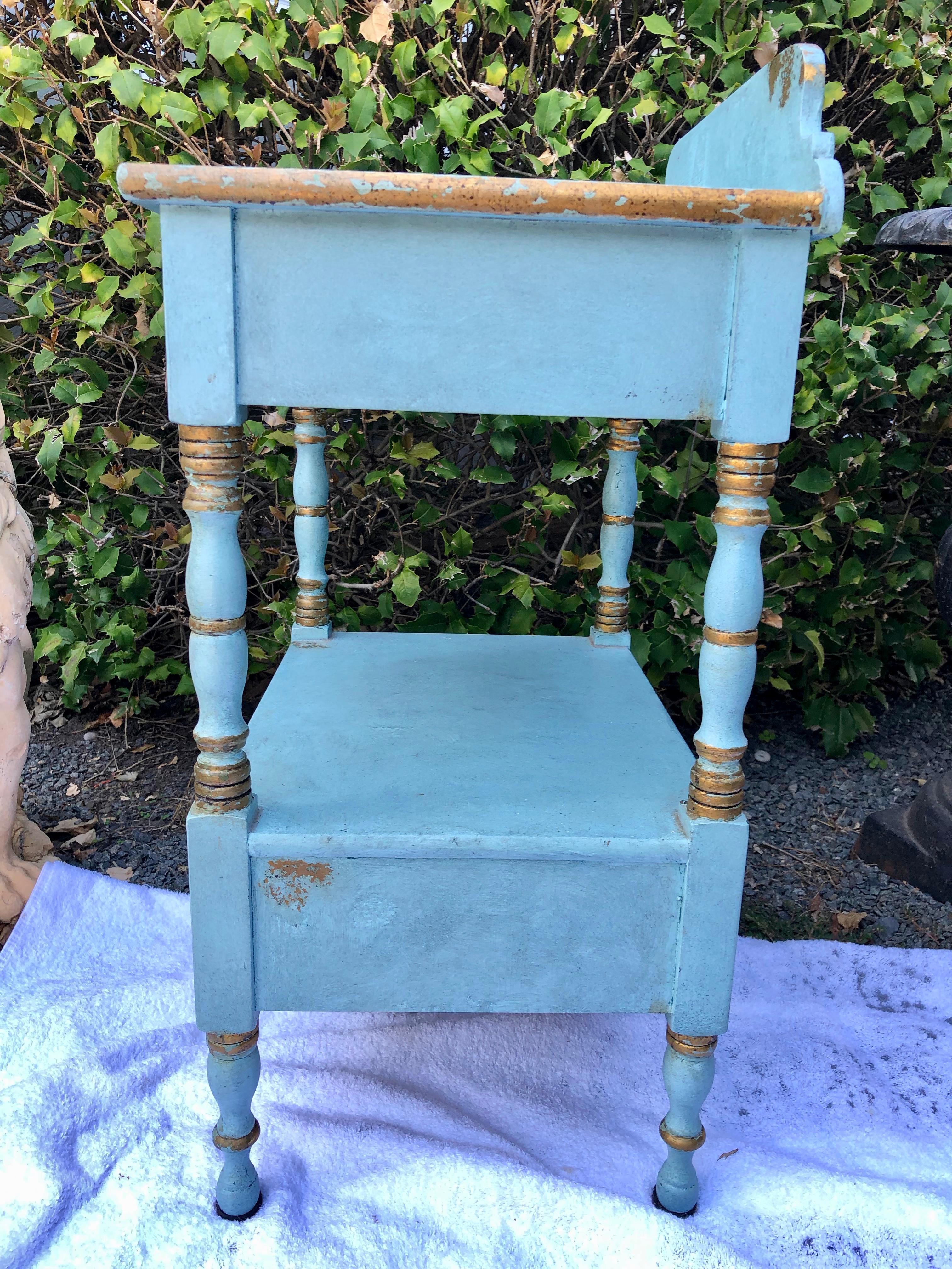 Lovely Robin's Egg Blue and Gilded Vintage Nightstand 5