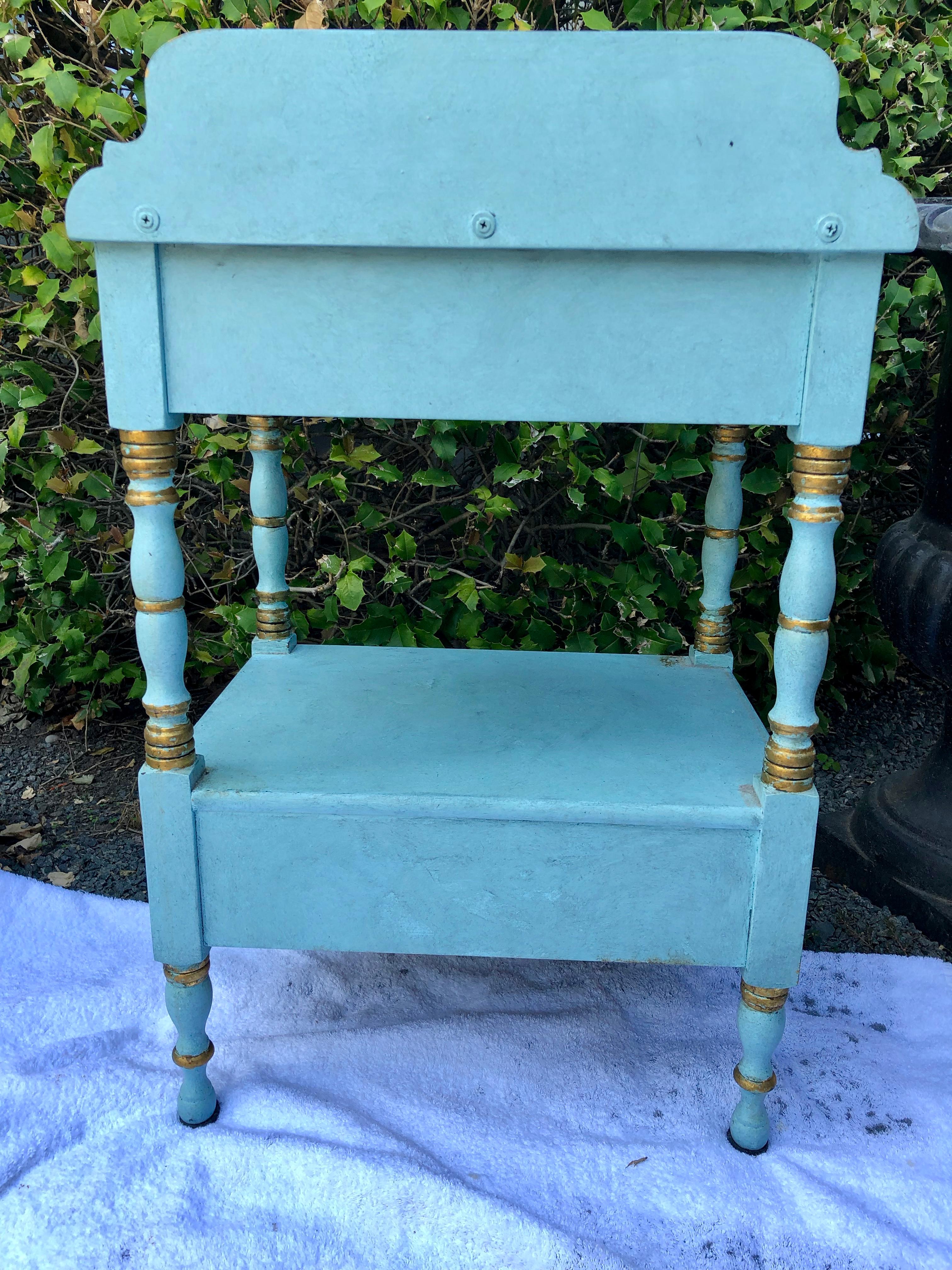 Lovely Robin's Egg Blue and Gilded Vintage Nightstand 6