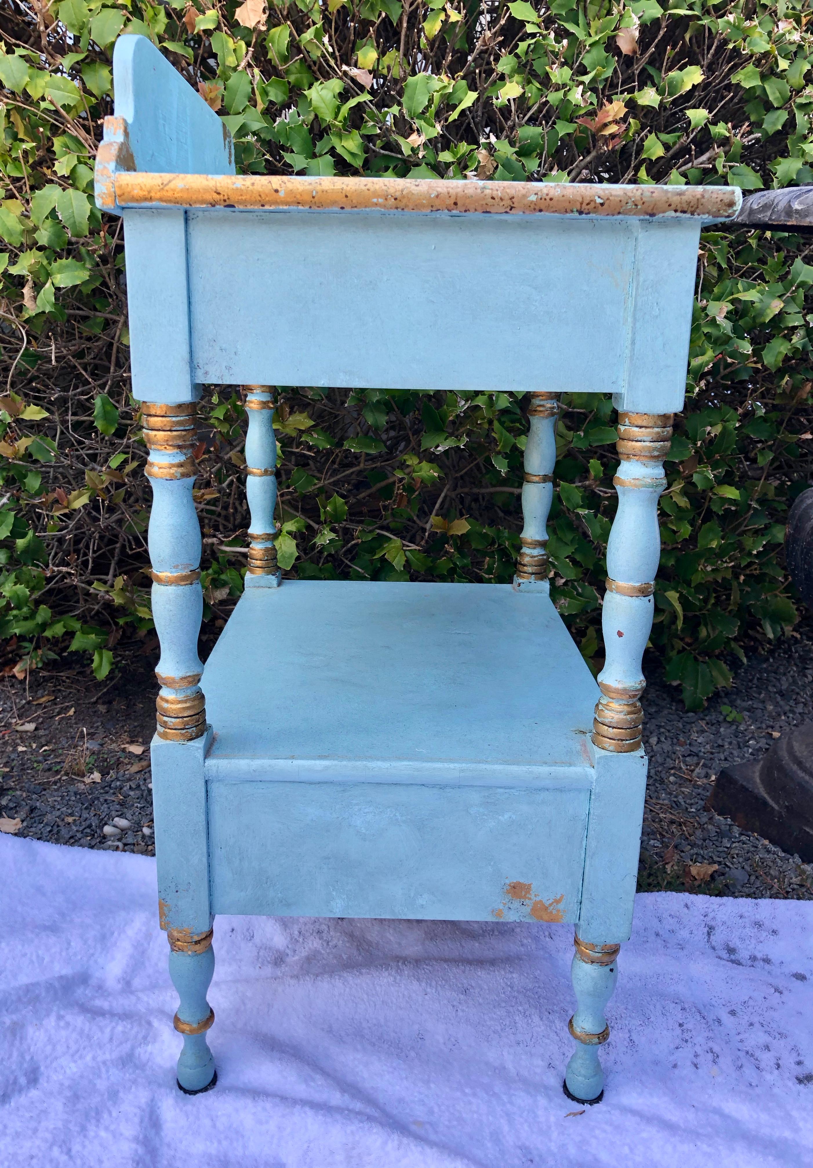 Lovely Robin's Egg Blue and Gilded Vintage Nightstand 7