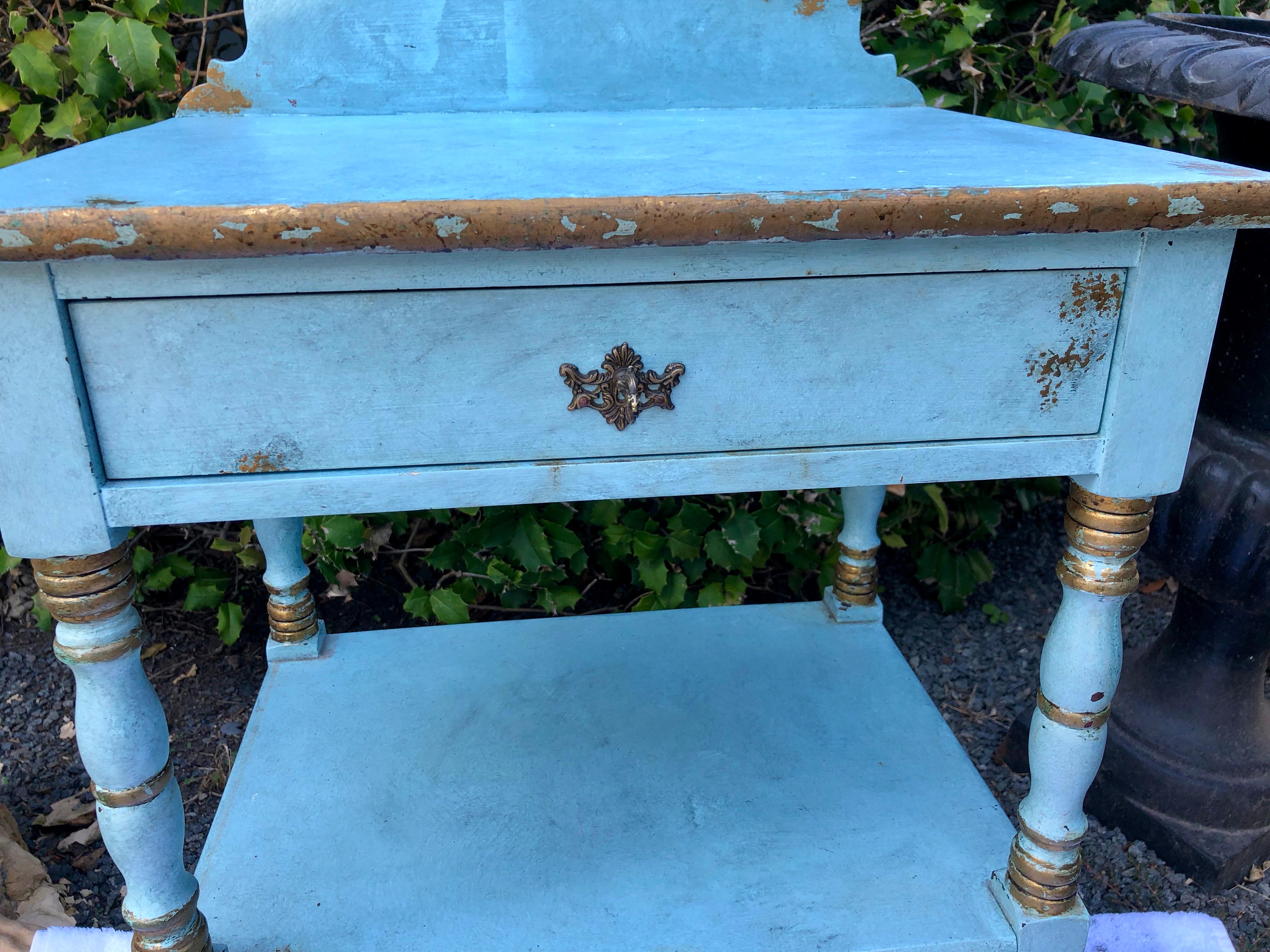 American Lovely Robin's Egg Blue and Gilded Vintage Nightstand