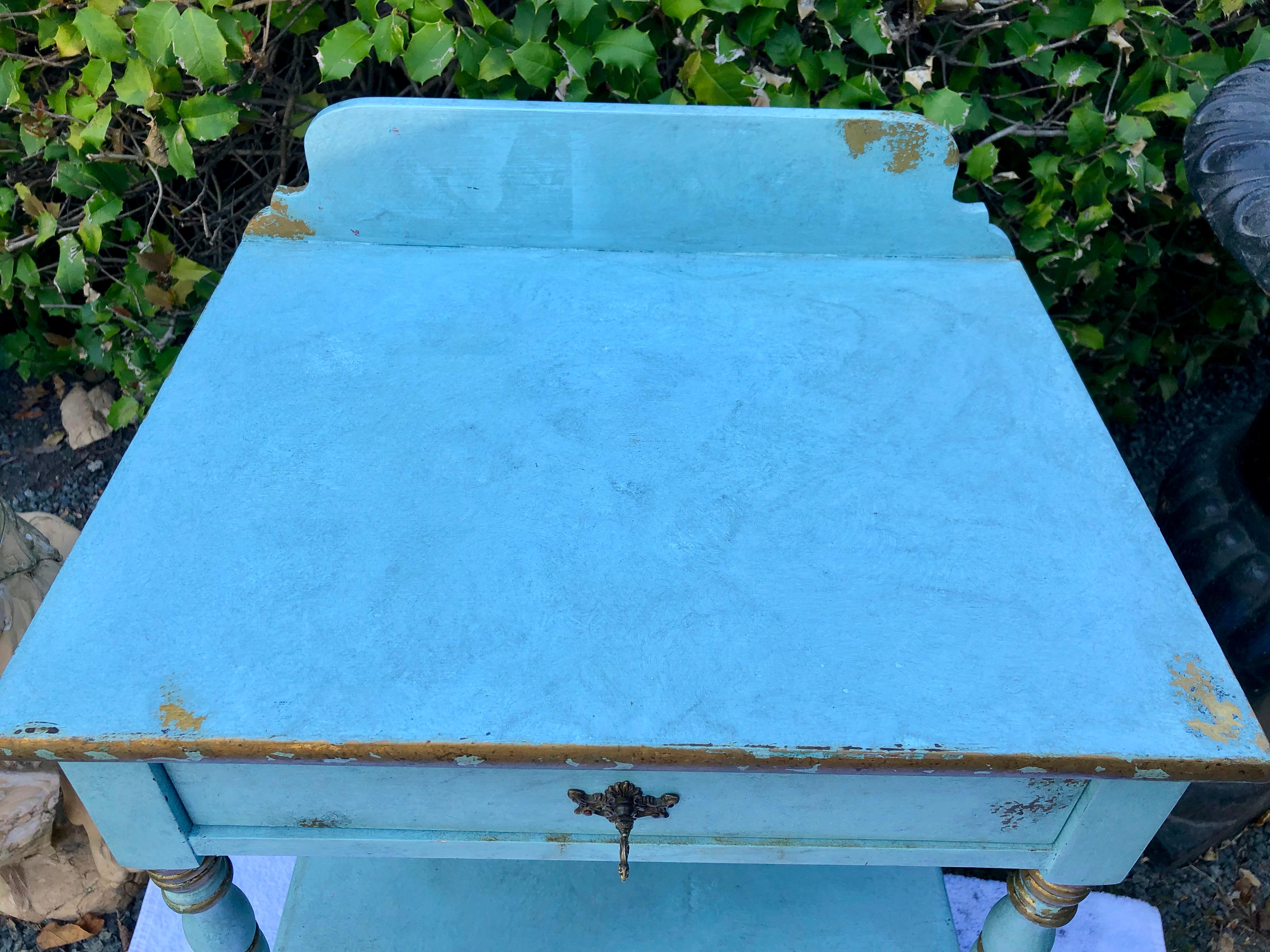 Lovely Robin's Egg Blue and Gilded Vintage Nightstand 2
