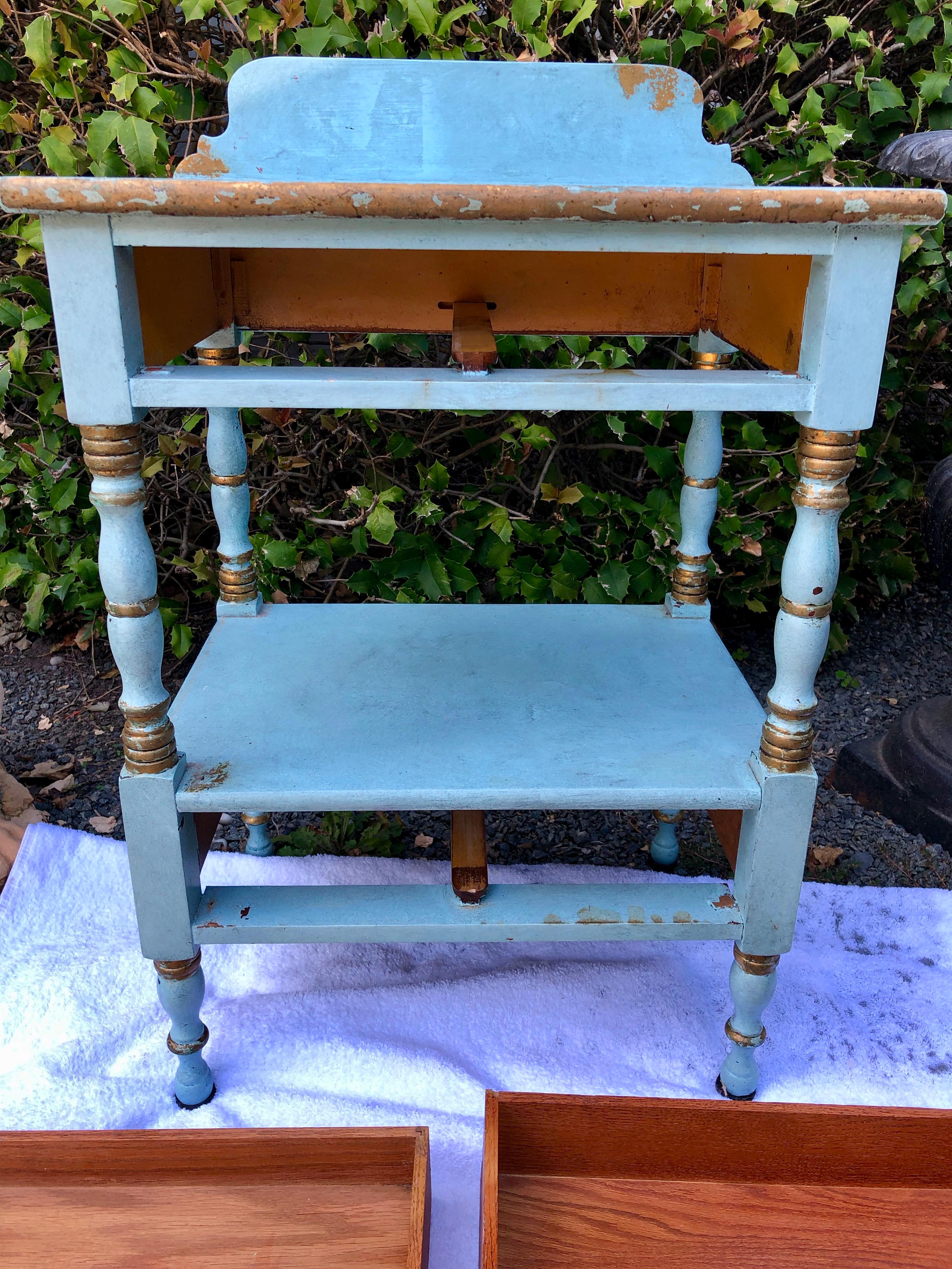 Lovely Robin's Egg Blue and Gilded Vintage Nightstand 3