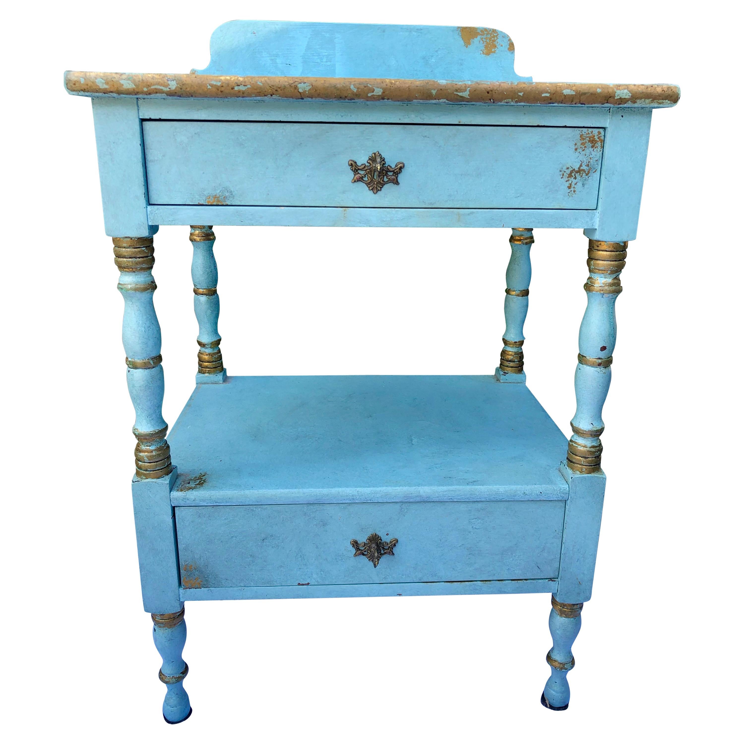 Lovely Robin's Egg Blue and Gilded Vintage Nightstand