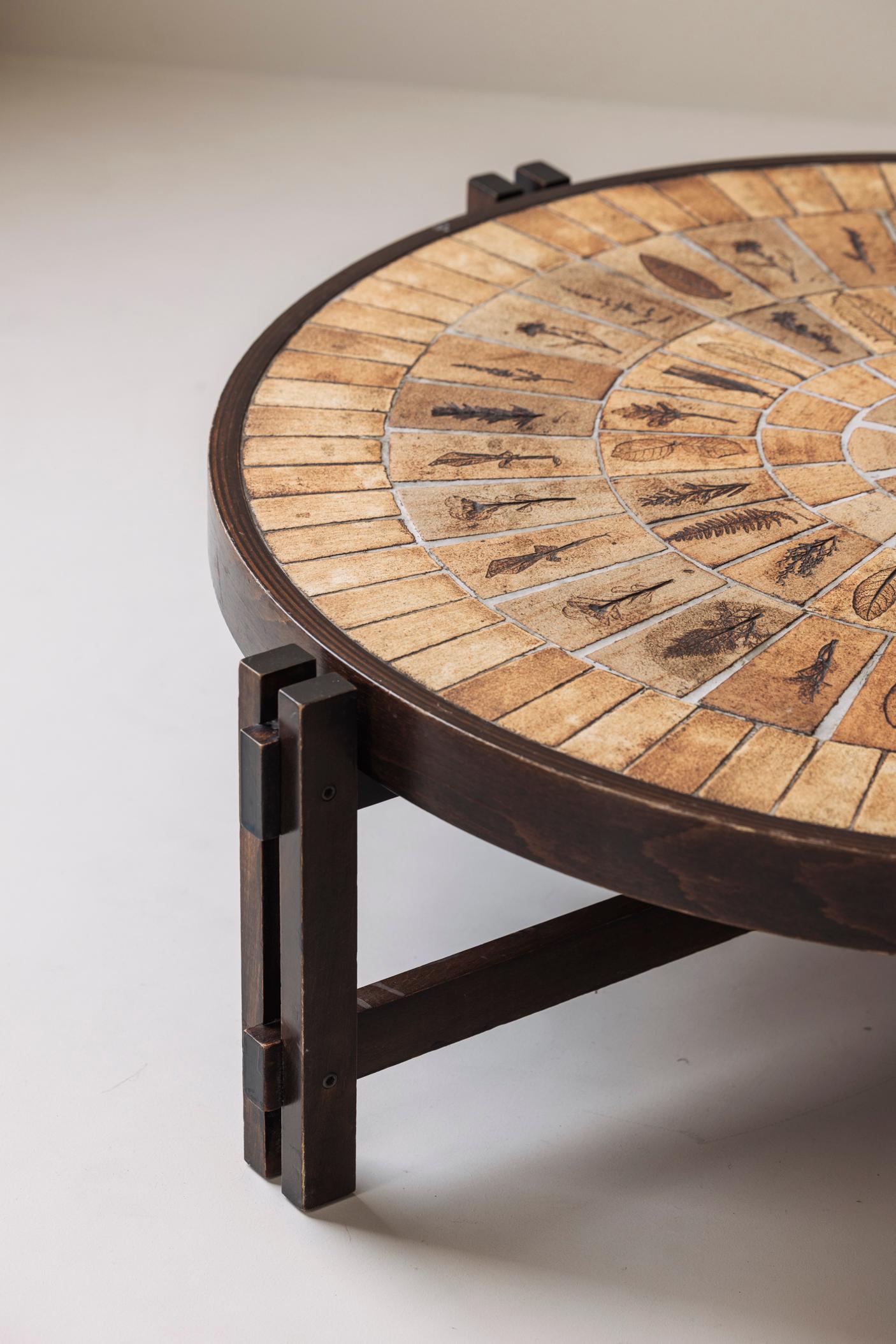 French Lovely round coffee table by Roger Capron, France 1960s.