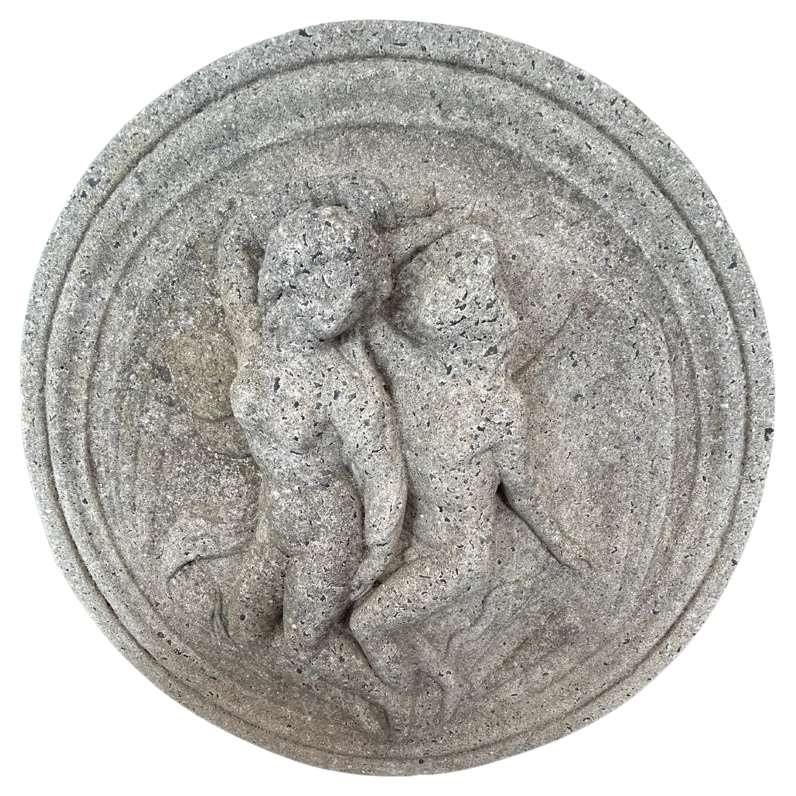 Lovely Round Concrete Garden Figural Relief Wall Sculpture