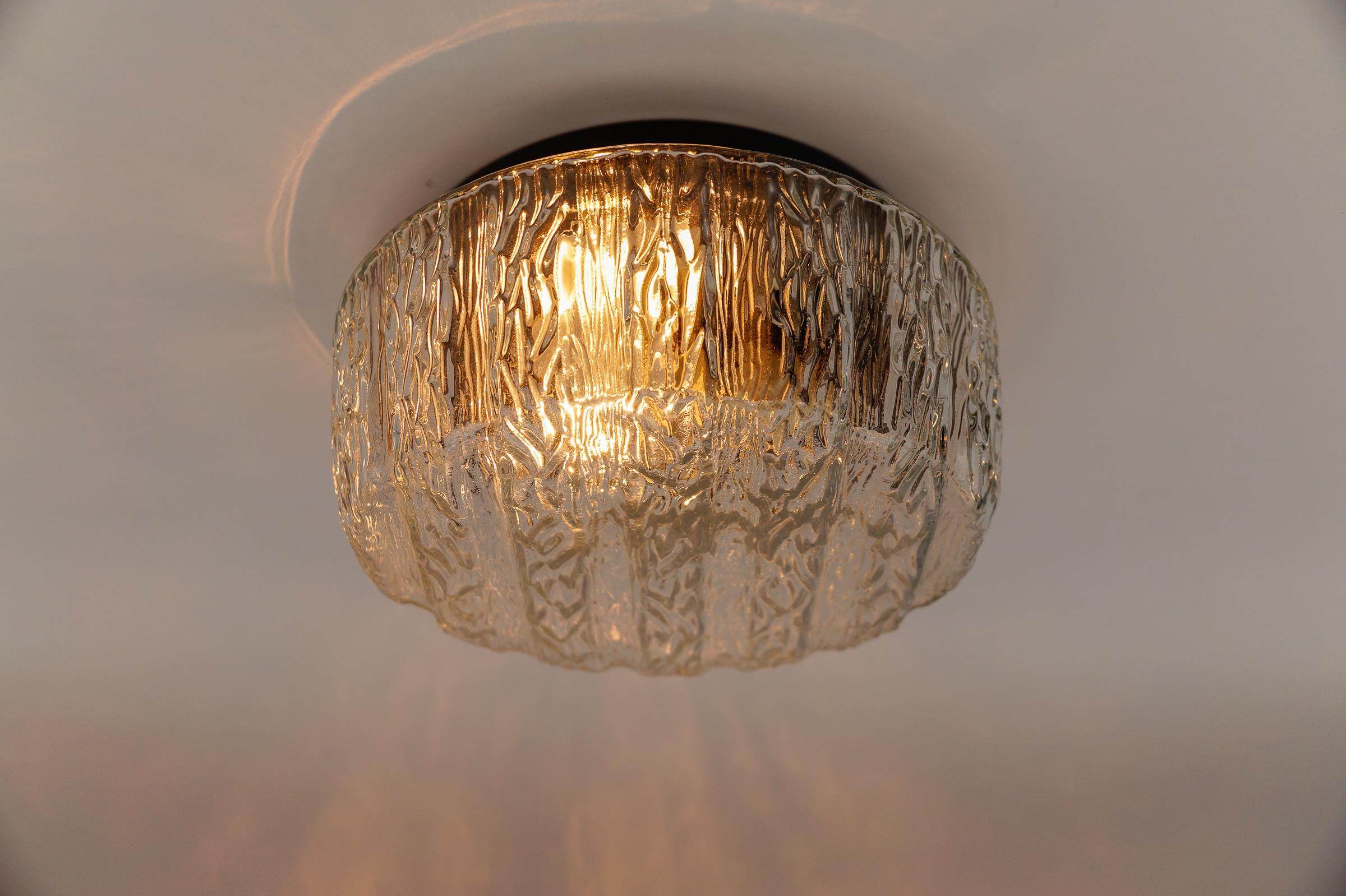 Mid-Century Modern Lovely Round Glass Flush Mount Light or Wall Lamp, 1960s Germany For Sale