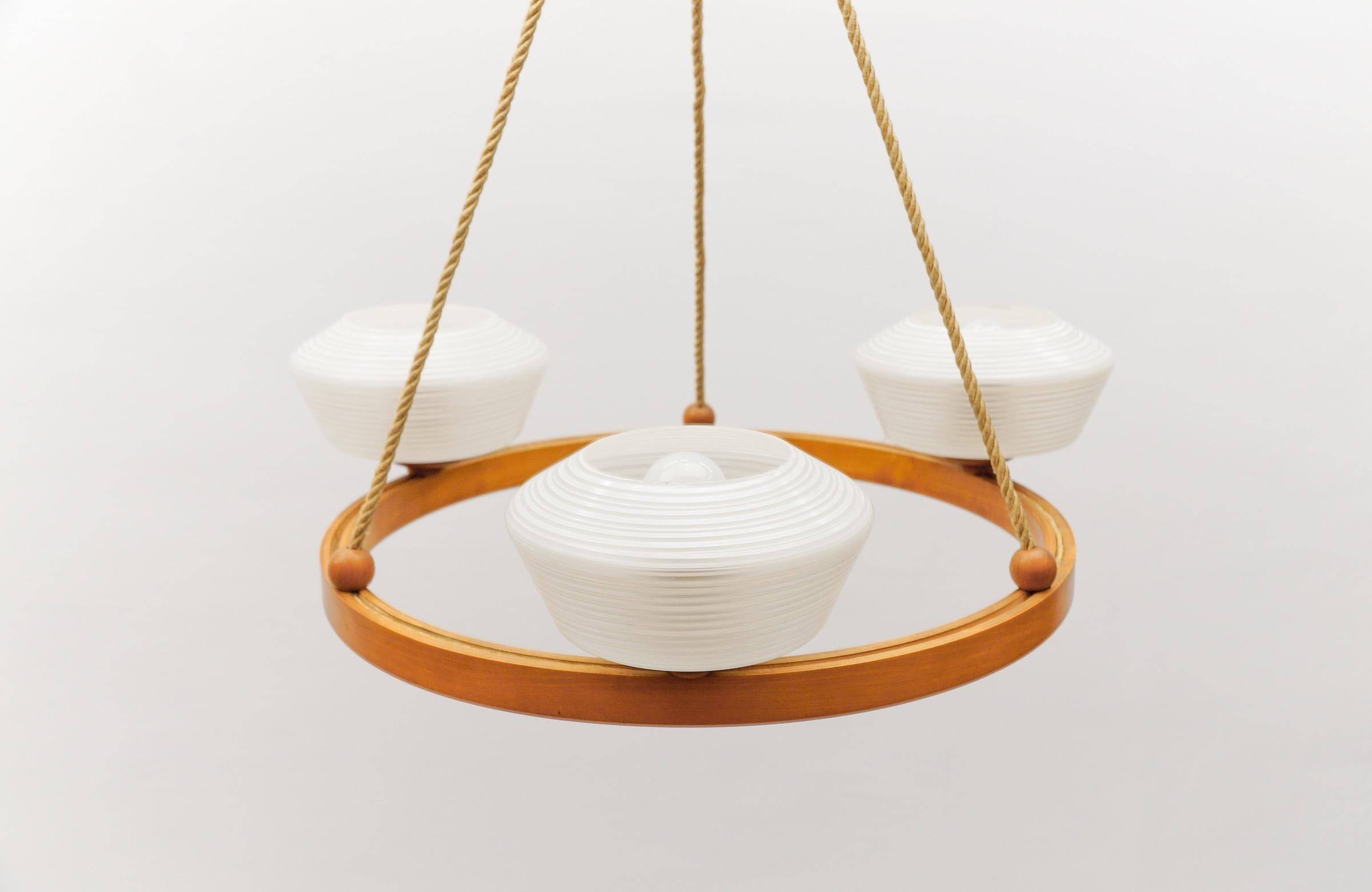 Metà XX secolo Graziosa lampada da soffitto rotonda in compensato The Modern Scandinavian, metà del secolo scorso, 1950 in vendita