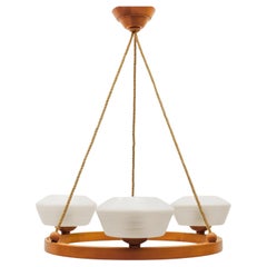 Joli plafonnier rond en contreplaqué scandinave de style Modernity, années 1950