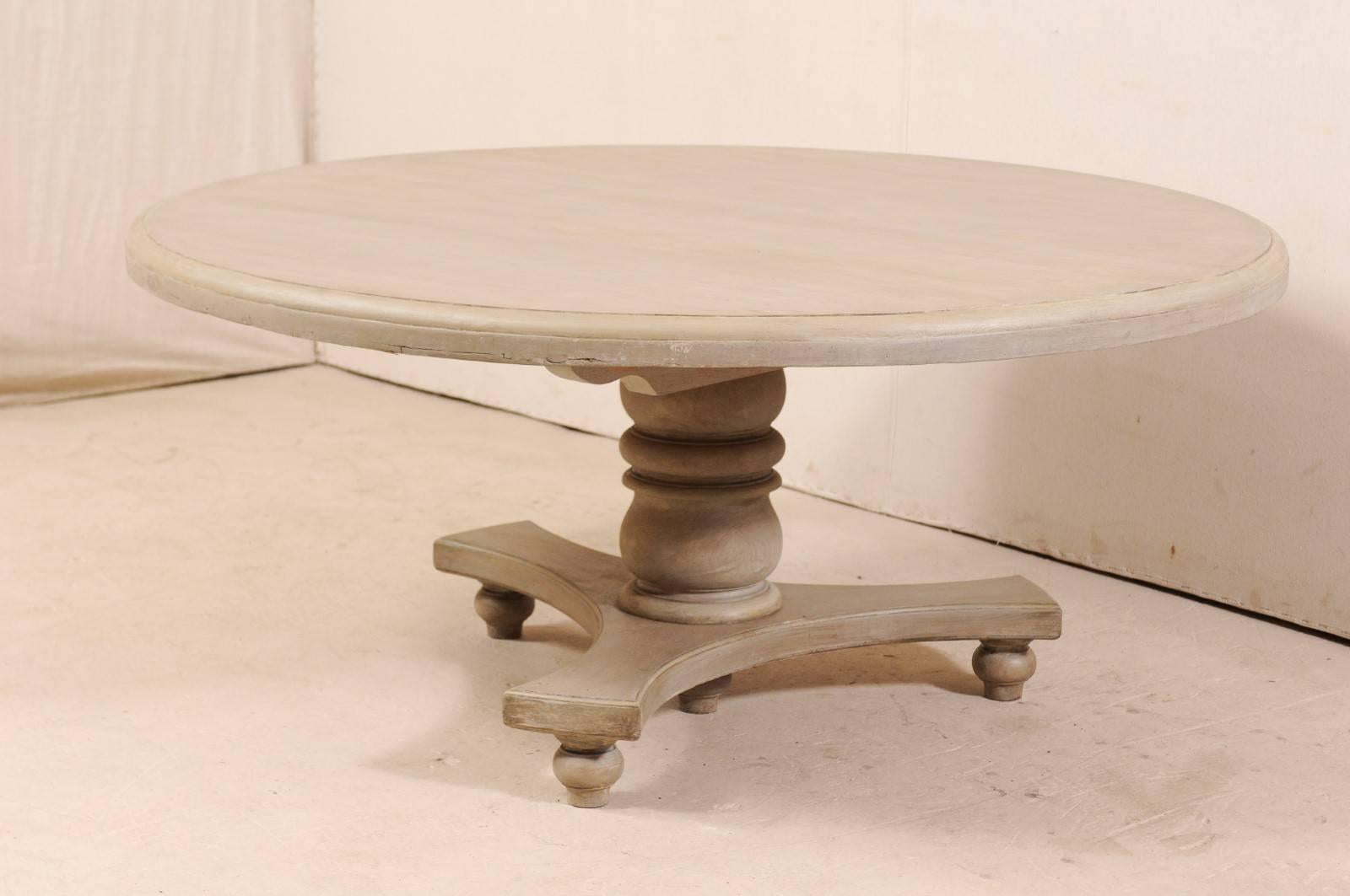 Lovely Round-Shaped Painted Wood Dining Table on Turned Pedestal 1