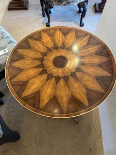 Lovely Round Side Table with Gorgeous Inlay Mixed Wood Sunburst Top by Baker