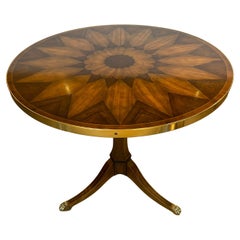 Lovely Round Side Table with Gorgeous Inlay Mixed Wood Sunburst Top by Baker