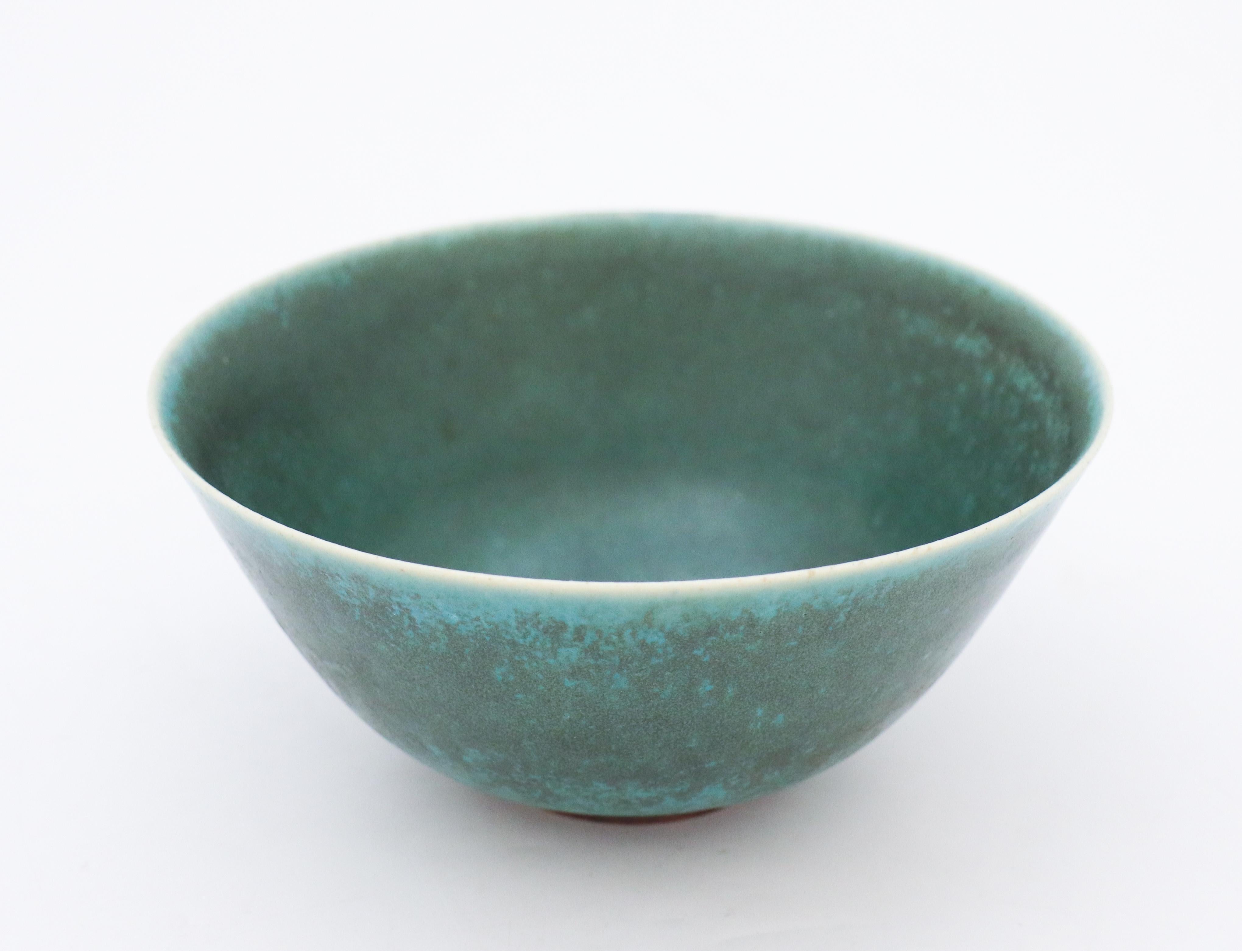Danish Lovely Round, Turquoise & Green Bowl, Saxbo probably Eva Stæhr Nielsen Vintage For Sale