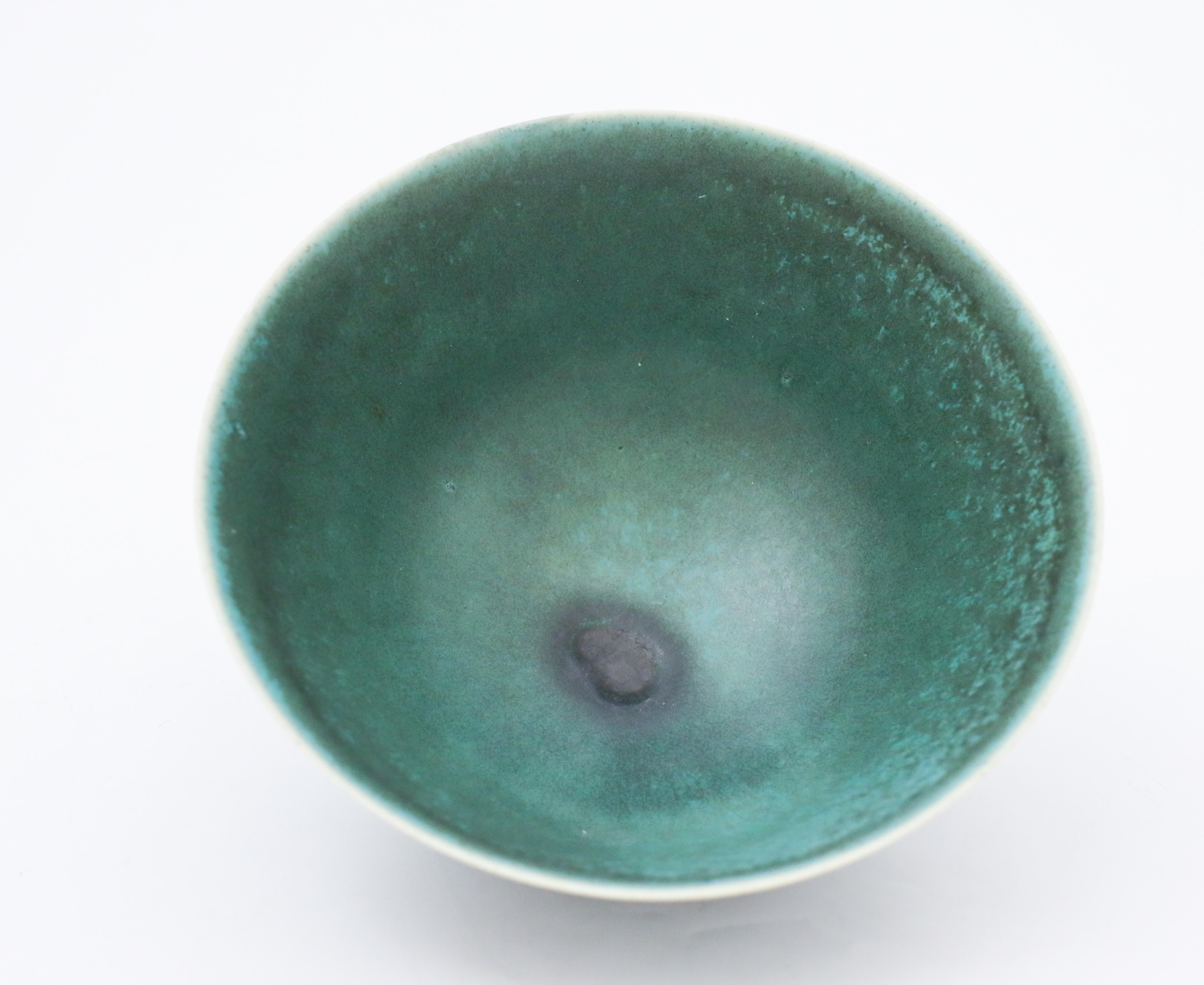 Glazed Lovely Round, Turquoise & Green Bowl, Saxbo probably Eva Stæhr Nielsen Vintage For Sale