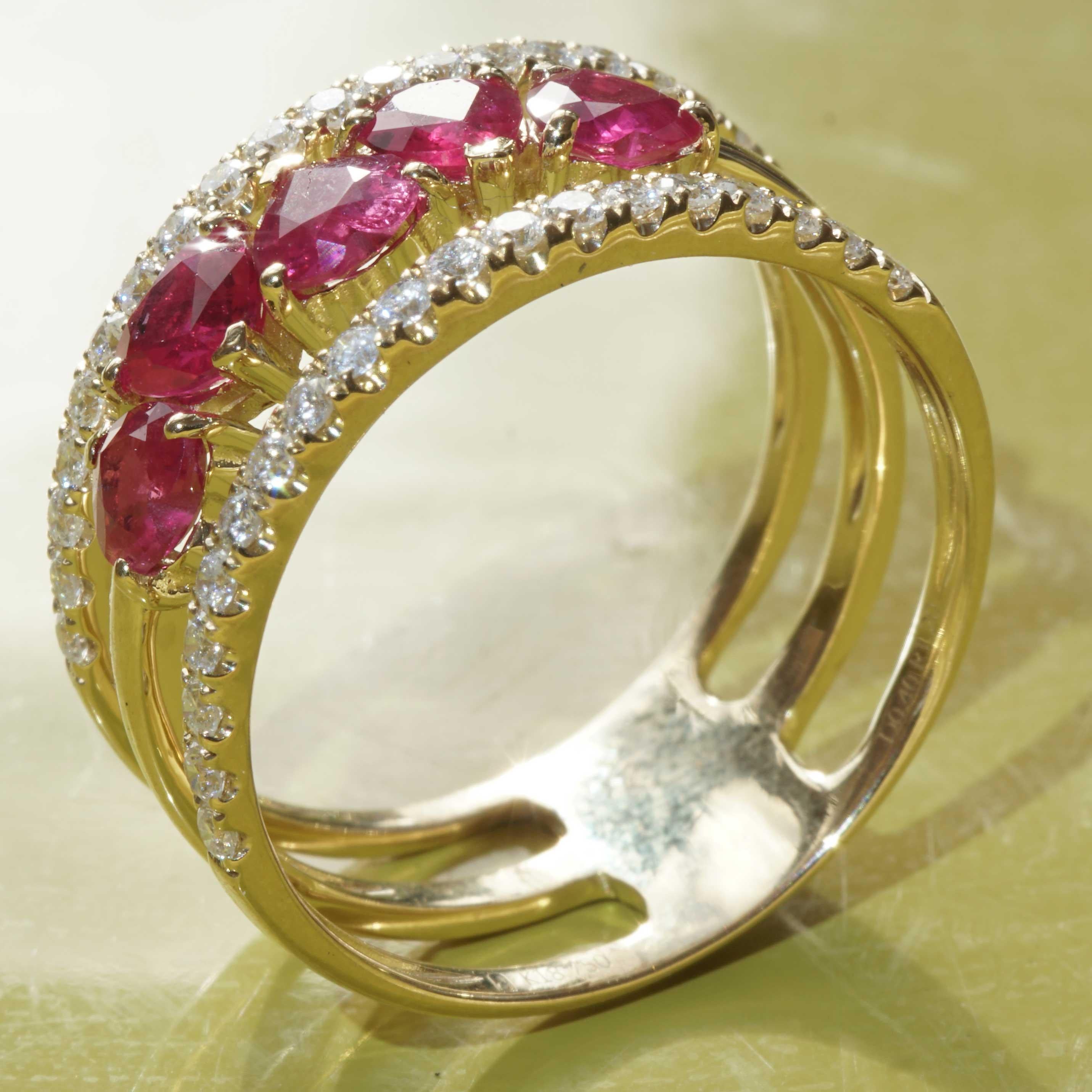 Lovely Ruby Brilliant Ring 5 Hearts 1.20 ct and 0.40 ct beautiful Quality  2