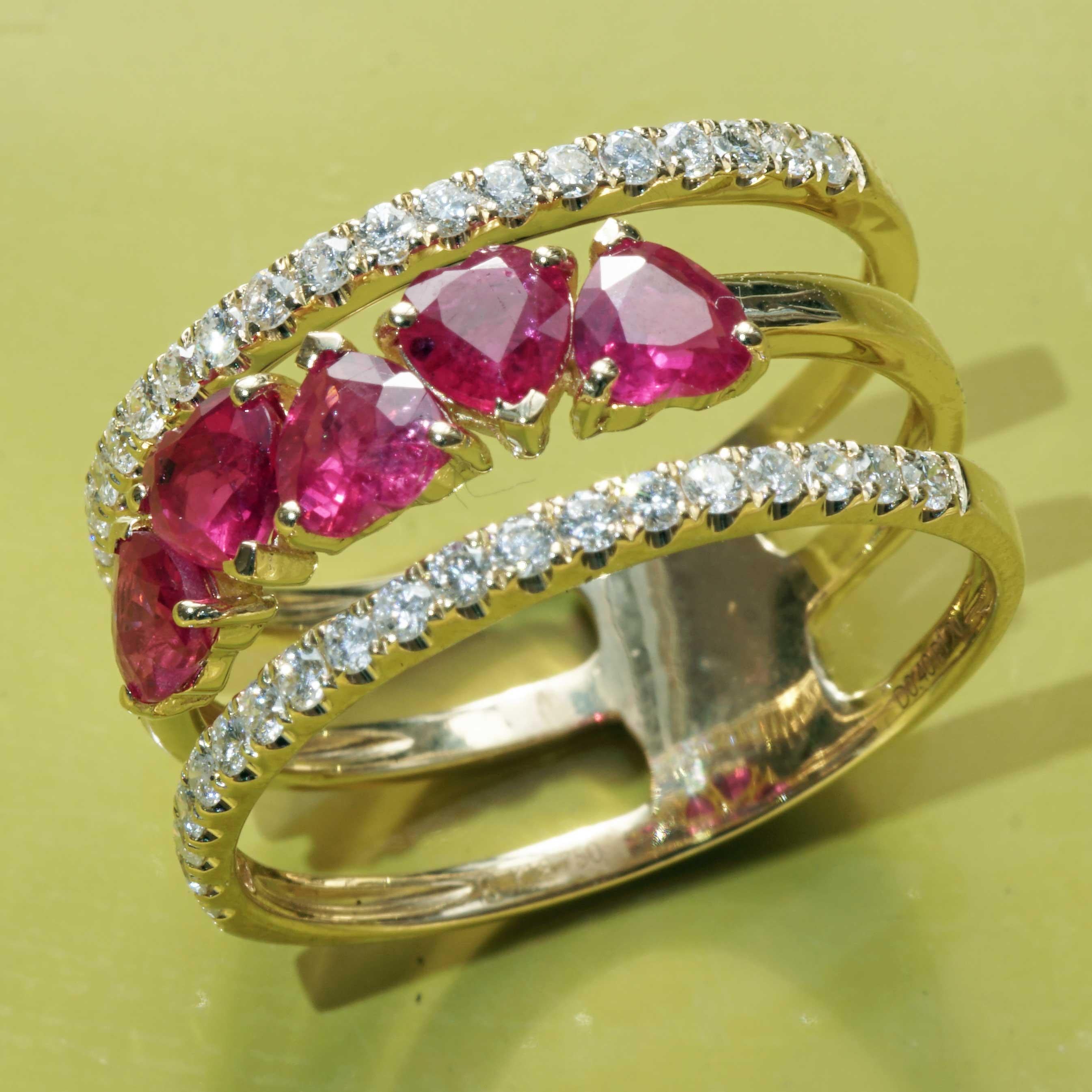 Lovely Ruby Brilliant Ring 5 Hearts 1.20 ct and 0.40 ct beautiful Quality  3