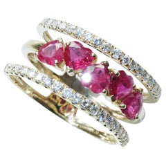 Lovely Ruby Brilliant Ring 5 Hearts 1.20 ct and 0.40 ct beautiful Quality 