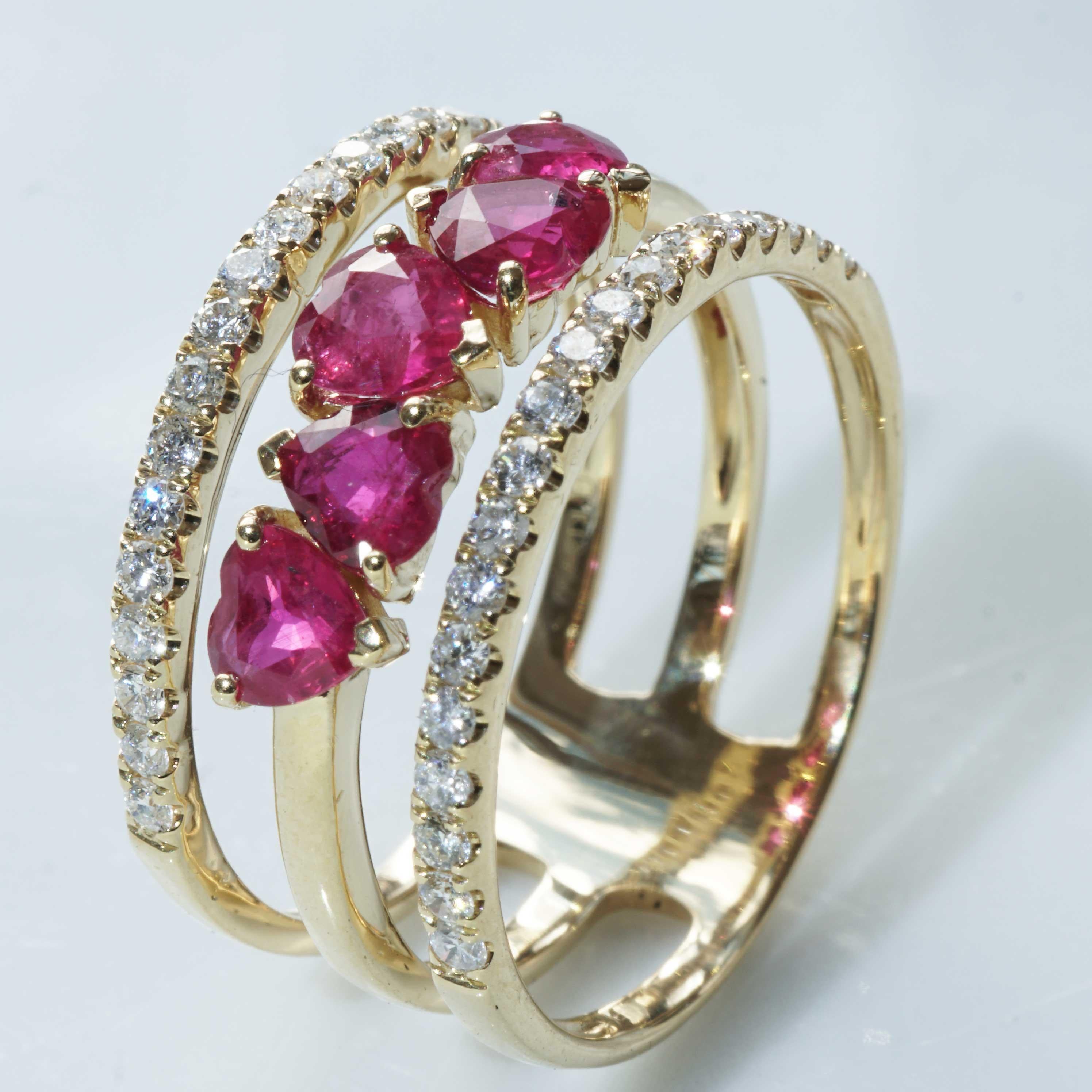 Lovely Ruby Brilliant Ring 5 Hearts 1.20 ct and 0.40 ct beautiful Quality  5