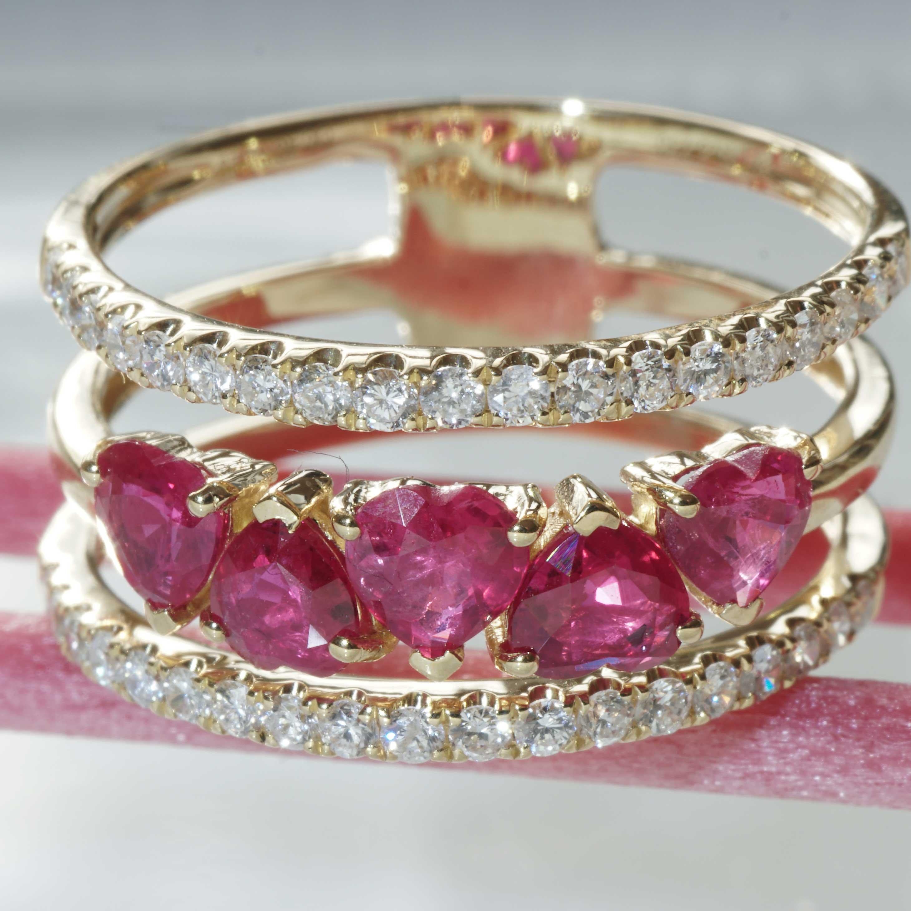 Lovely Ruby Brilliant Ring 5 Hearts 1.20 ct and 0.40 ct beautiful Quality  7