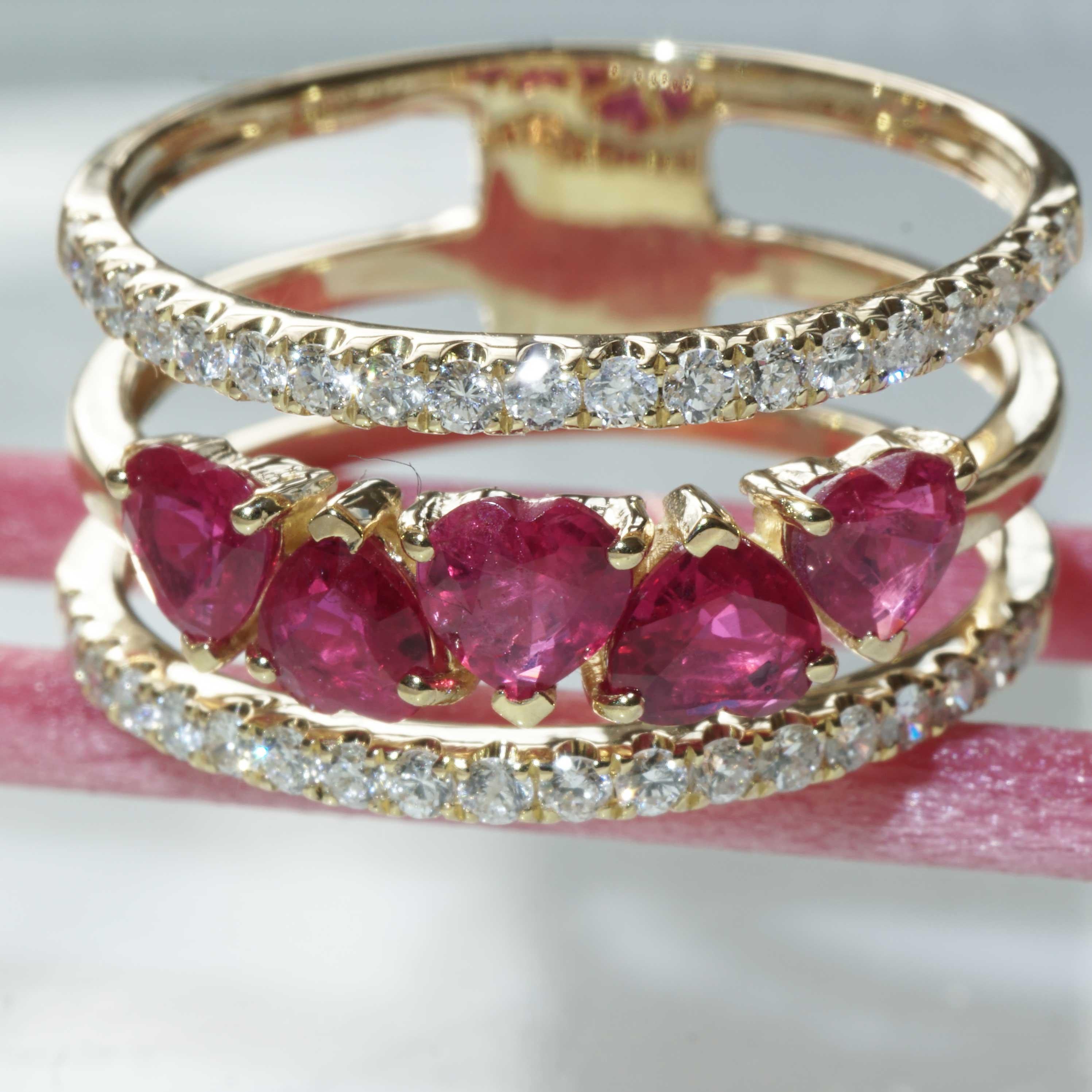 Lovely Ruby Brilliant Ring 5 Hearts 1.20 ct and 0.40 ct beautiful Quality  8