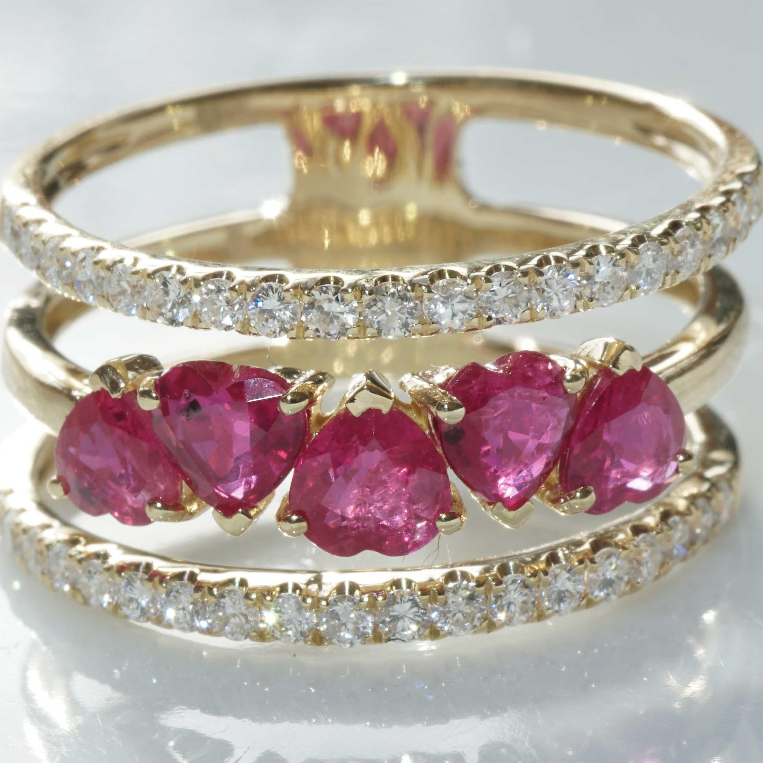Lovely Ruby Brilliant Ring 5 Hearts 1.20 ct and 0.40 ct beautiful Quality  9