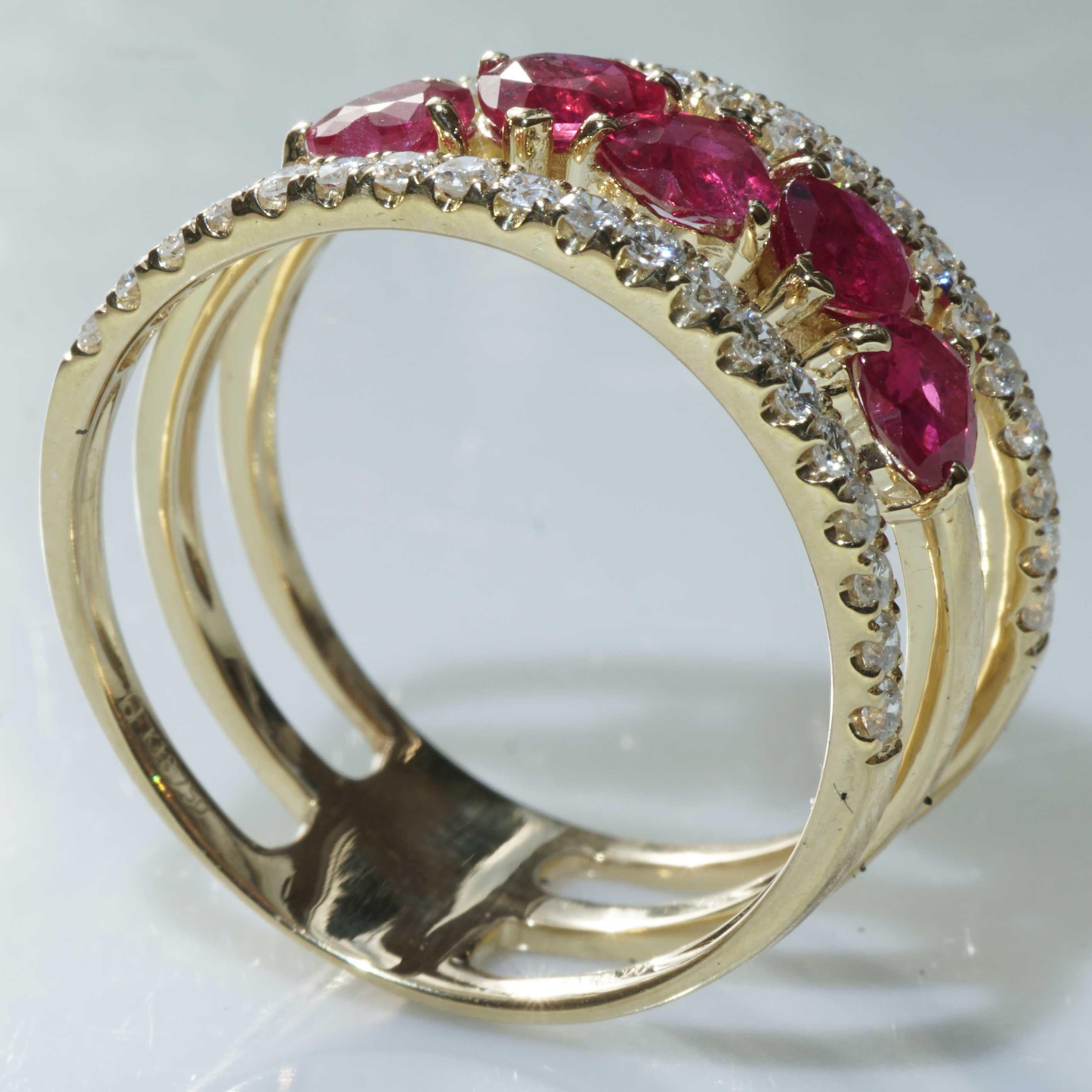Lovely Ruby Brilliant Ring 5 Hearts 1.20 ct and 0.40 ct beautiful Quality  10