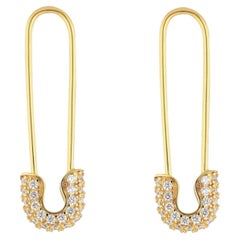 92 Diamonds 18K Yellow Gold Safety Pin Diamond Earrings