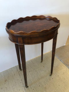 Lovely Scalloped Edge Burl Wood Oval End Side Table