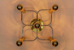 Lovely Sculptural Brass Wall Lights Flush Mounts by Leola, 1970s