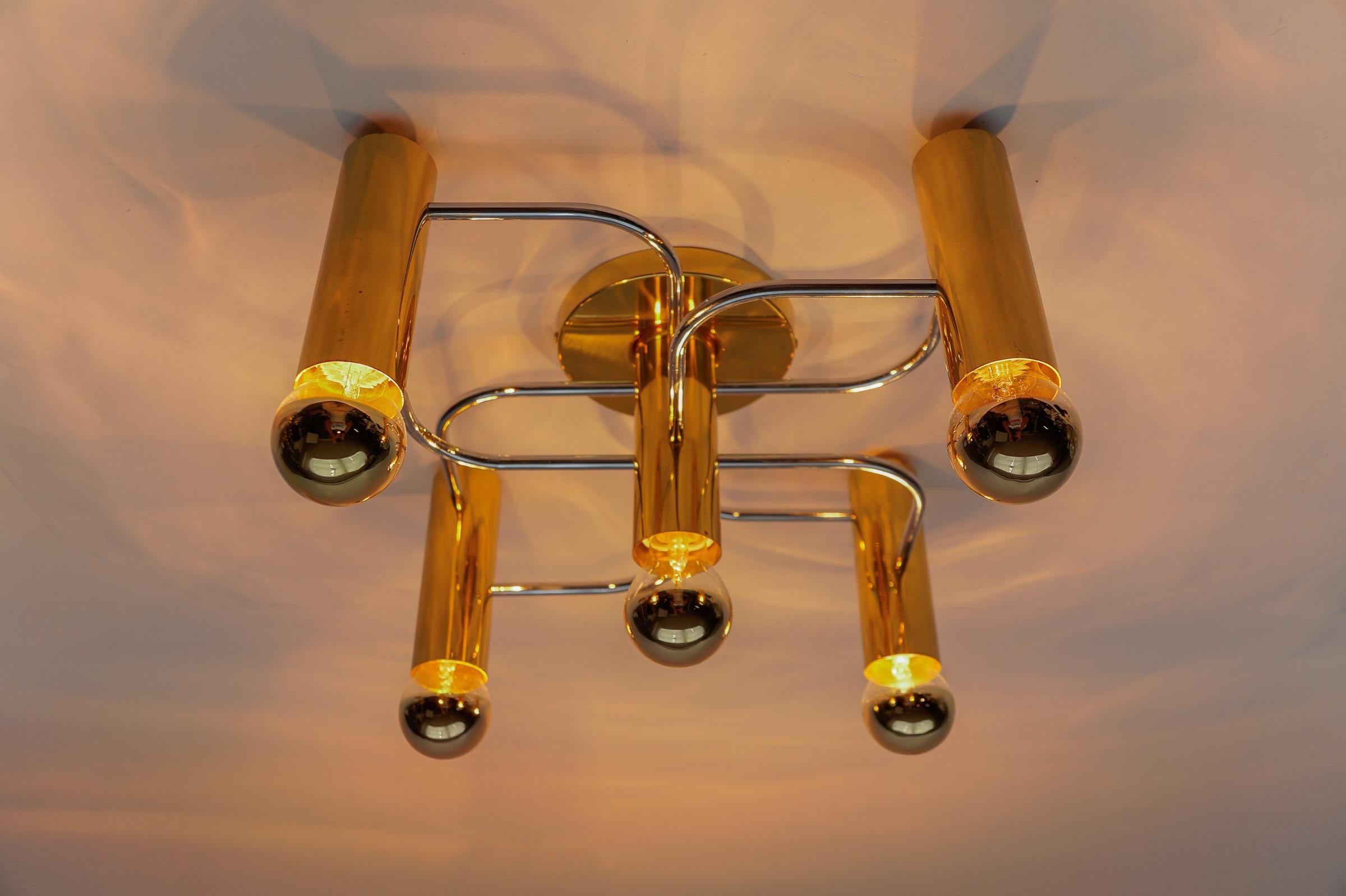 Late 20th Century Lovely Sculptural Brass Wall Lights Flush Mounts by Leola, 1970s For Sale