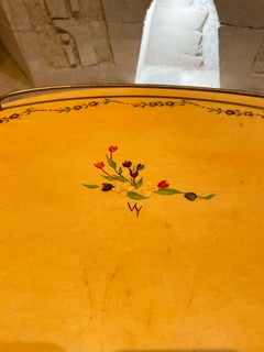 Lovely Service Tray Delicate Floral on Goatskin & Brass Aldo Tura, Italy, 1960s