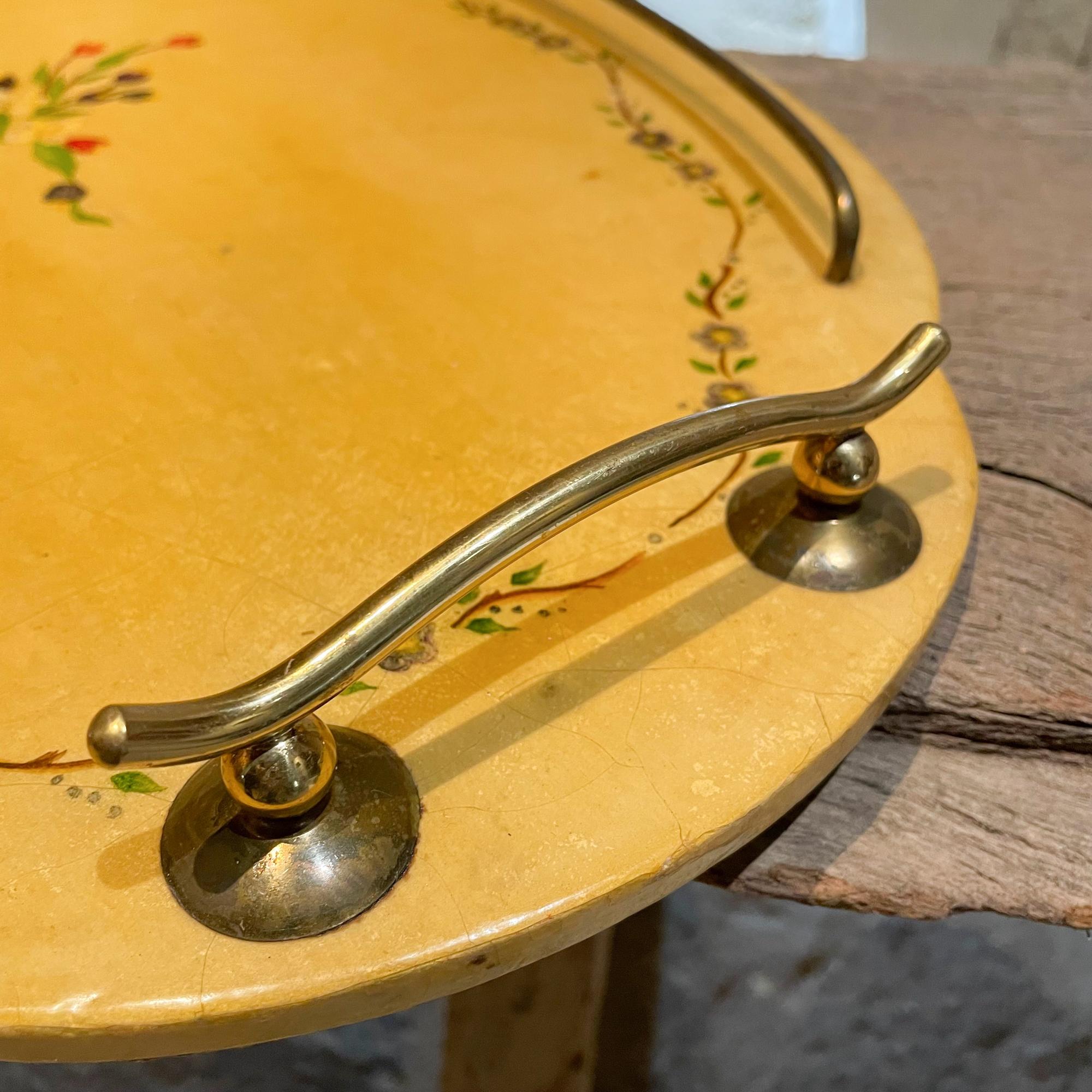 Lovely Service Tray Delicate Floral on Goatskin & Brass Aldo Tura, Italy, 1960s For Sale 3